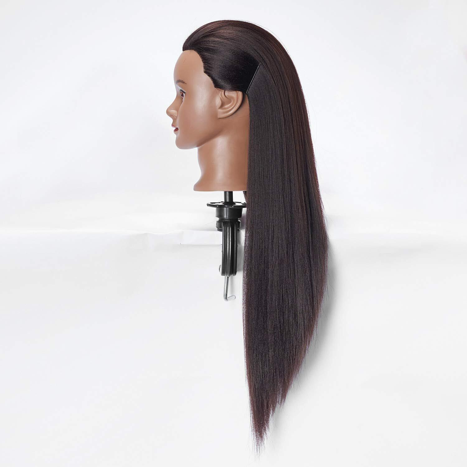 Hairlink 26-28'' Mannequin Head Yaki Synthetic Fiber Hair Styling Training Head Dolls For Cosmetology Manikin Maniquins Practice Head With Stand (6611By0220)