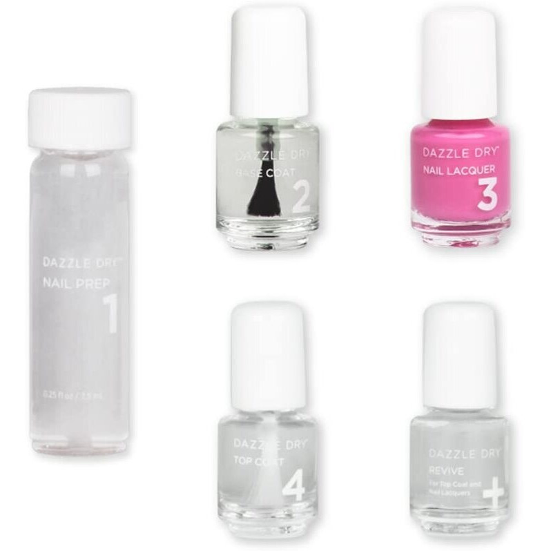 Dazzle Dry Mini Kit 4 Step System - Cherry Parfait  A Medium Bright Pink With Raspberry Undertones. Full Coverage  Cream. (5 Piece Kit / 5 Manicures)