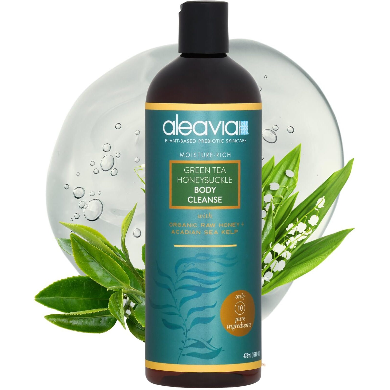 Aleavia Body Cleanse - Organic & All-Natural Prebiotic Body Wash With Raw Honey - Green Tea Honeysuckle Scent - 16 Oz.