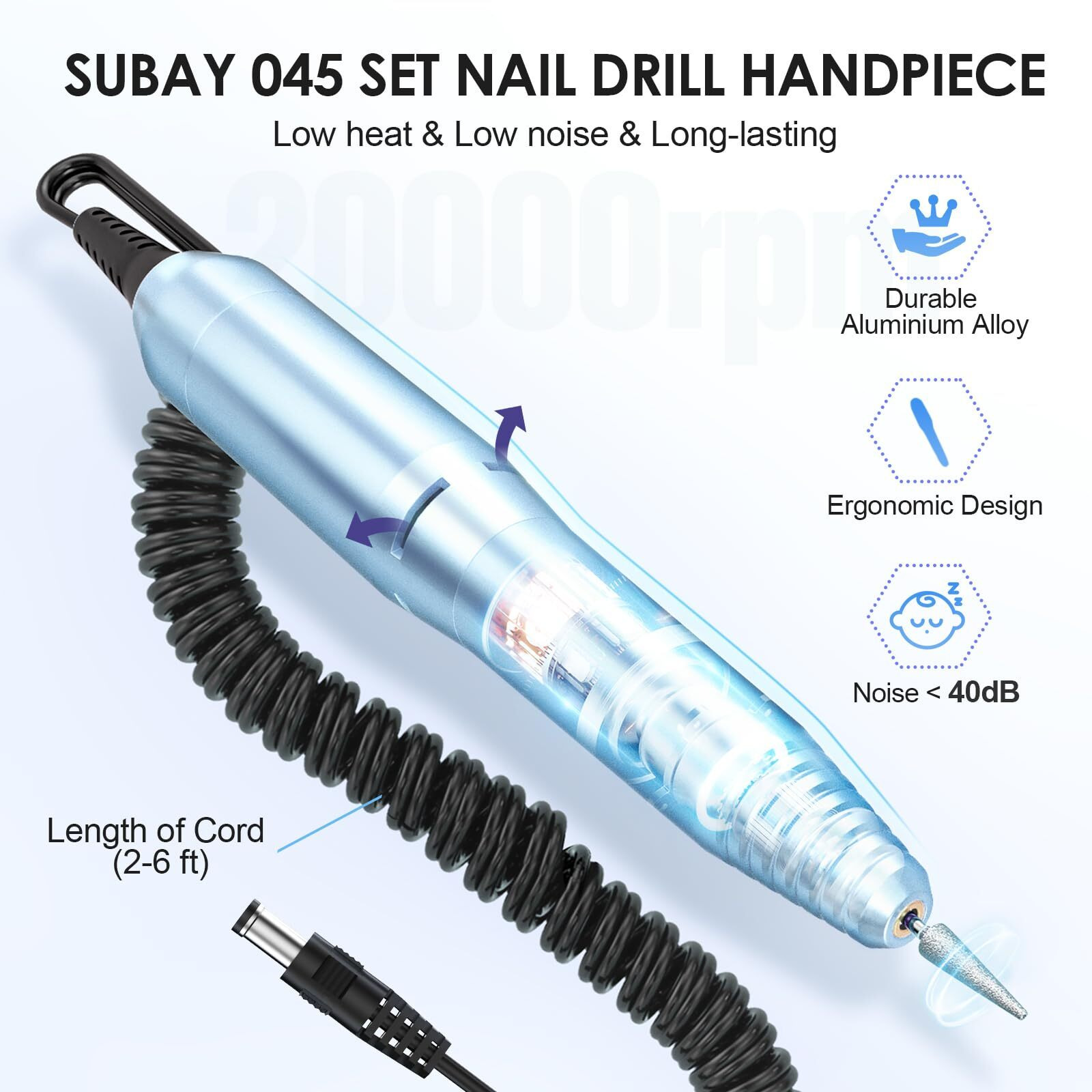 Subay Professional Nail Drill Electric File 20000Rpm For Acrylic Nails  Gel Nail  Nail Art Polisher  Manicure Pedicure Tools For Salon Home