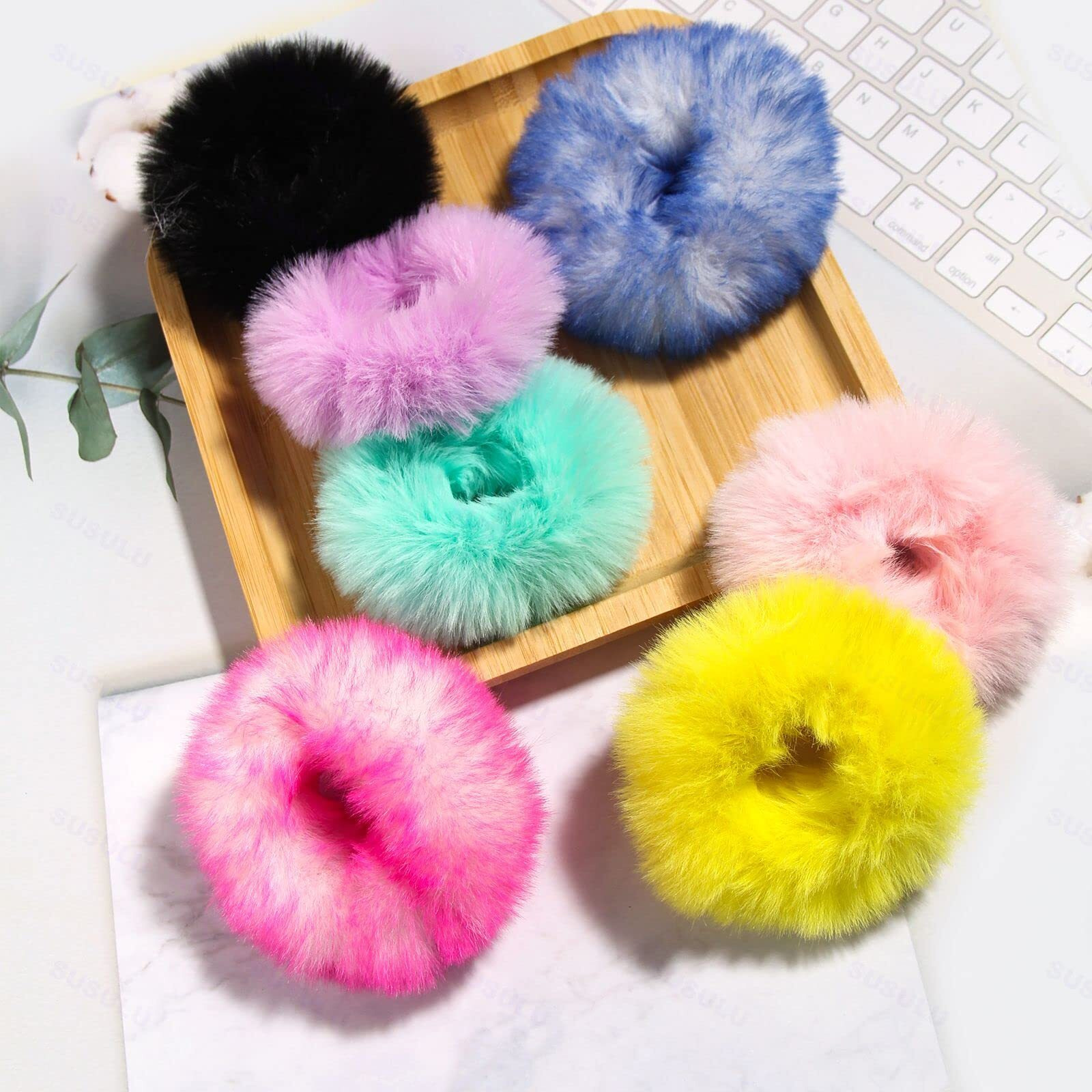 Fuzzy Furry Hair Accessories - Artificial Fuzzy Faux Fur Hair Band  Rope Hair Holder  Wristband  Hair Tie Ring  Ponytail Holder (Color Mixed  18Pcs)