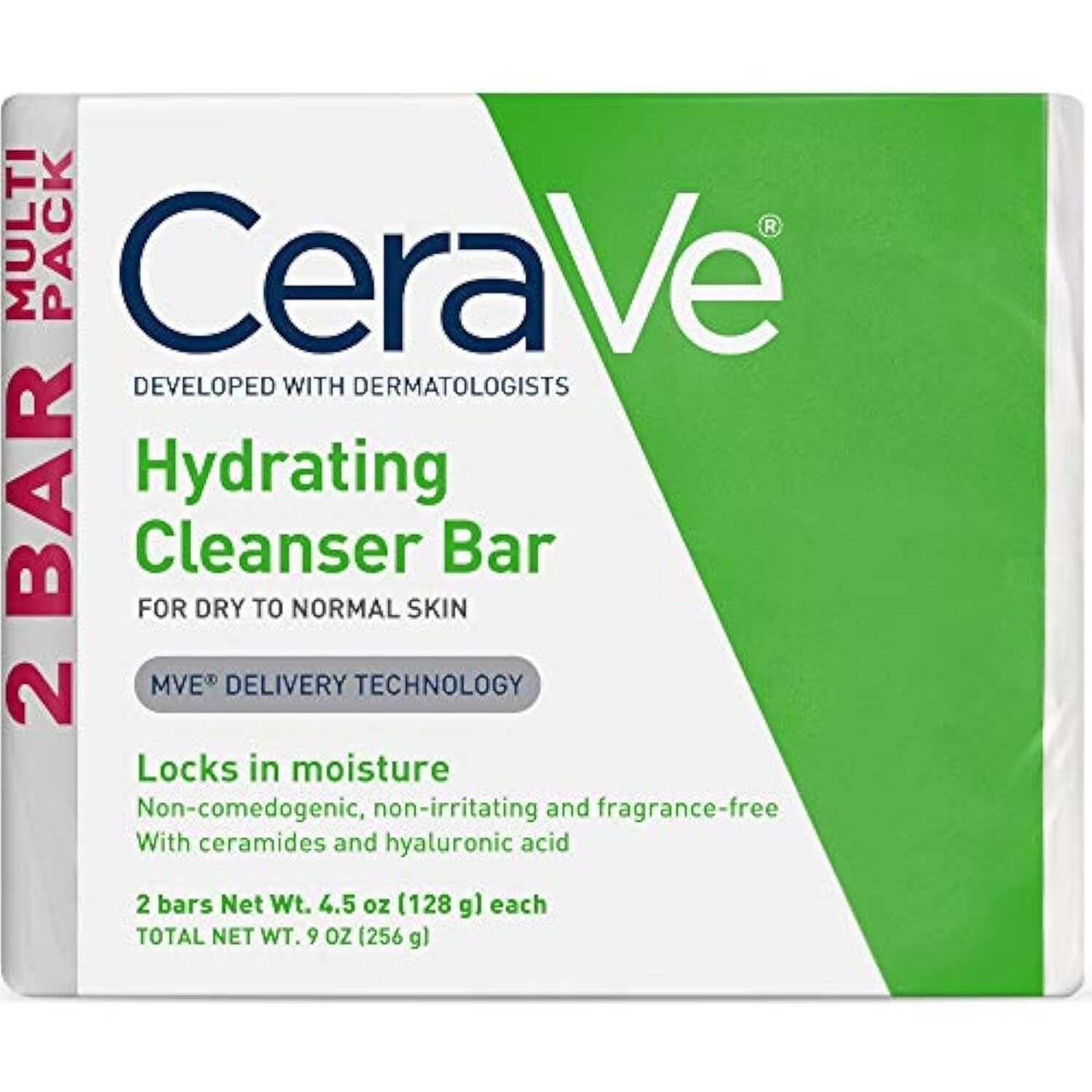 Cerave Hydrating Cleanser Bar | Soap-Free Body And Facial Cleanser With 5% Cerave Moisturizing Cream | Fragrance-Free |2-Pack  4.5 Ounce Each