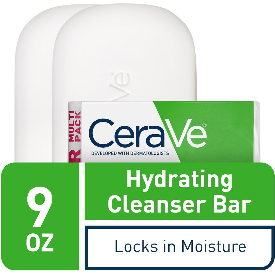 Cerave Hydrating Cleanser Bar | Soap-Free Body And Facial Cleanser With 5% Cerave Moisturizing Cream | Fragrance-Free |2-Pack  4.5 Ounce Each