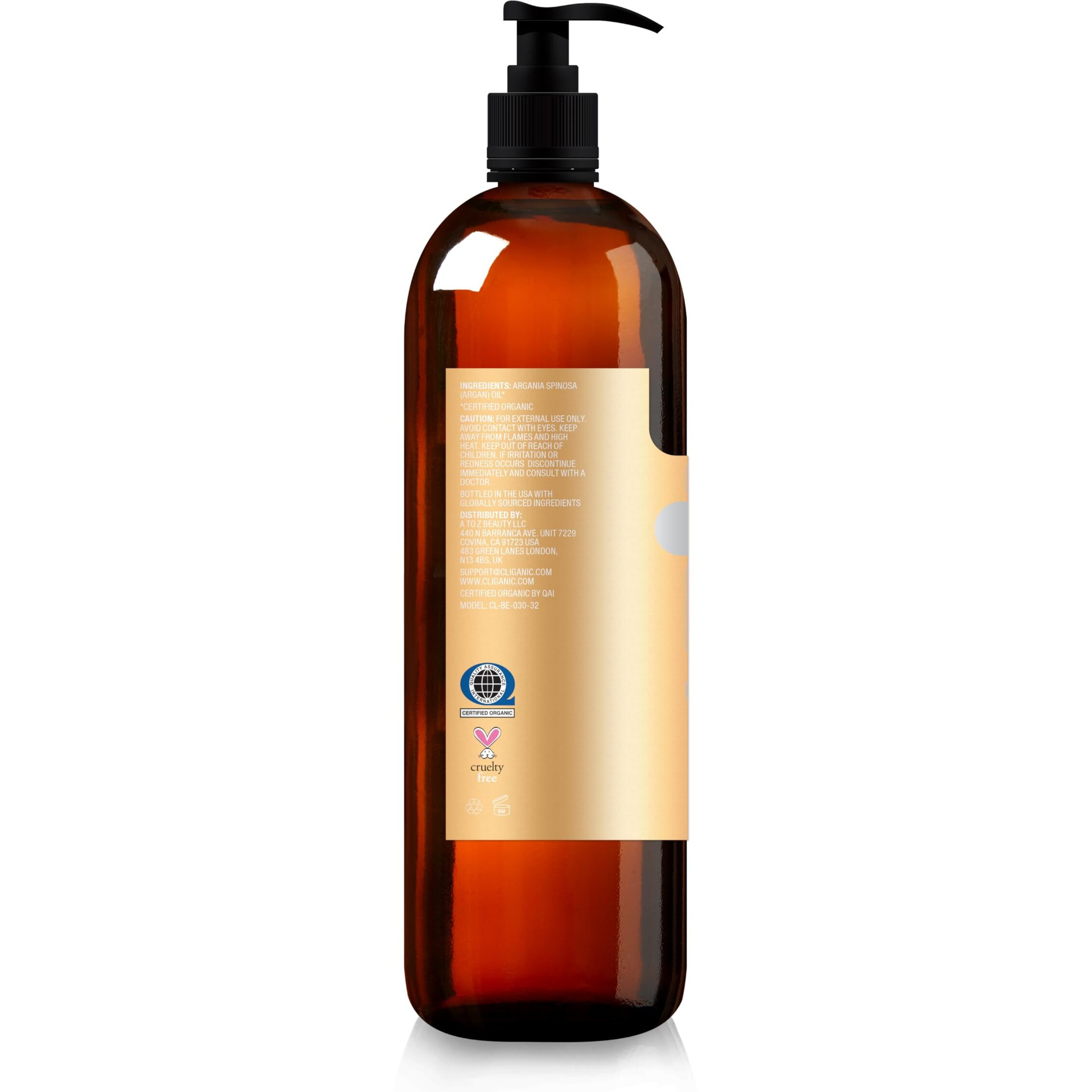Cliganic Organic Argan Oil For Hair  Face & Skin (Bulk  32Oz With Pump) - 100% Pure  Cold Pressed