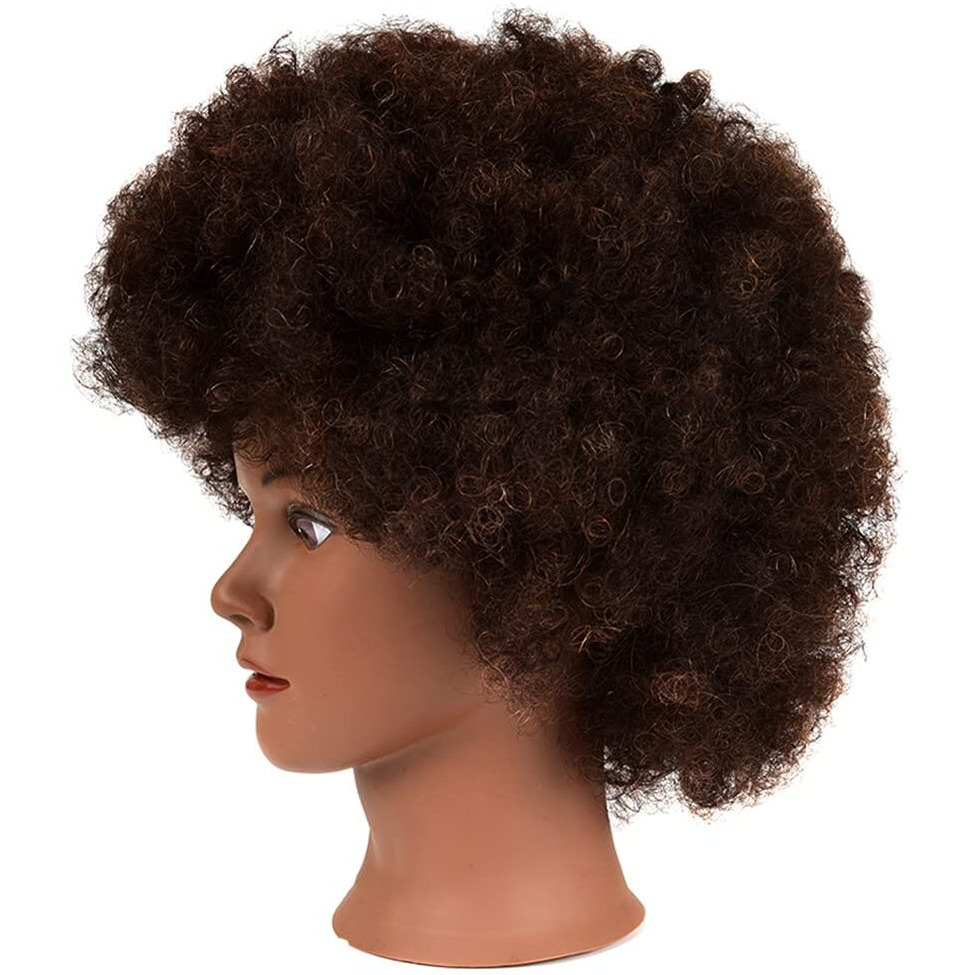 Headdoll Afro Curly Mannequin Head With 100% Human Hair Curly Hair Hairdresser Hair Styling Cosmetology Manikin Head Doll Head For Hairdresser Practice Styling Dye Braiding With Clamp Stand