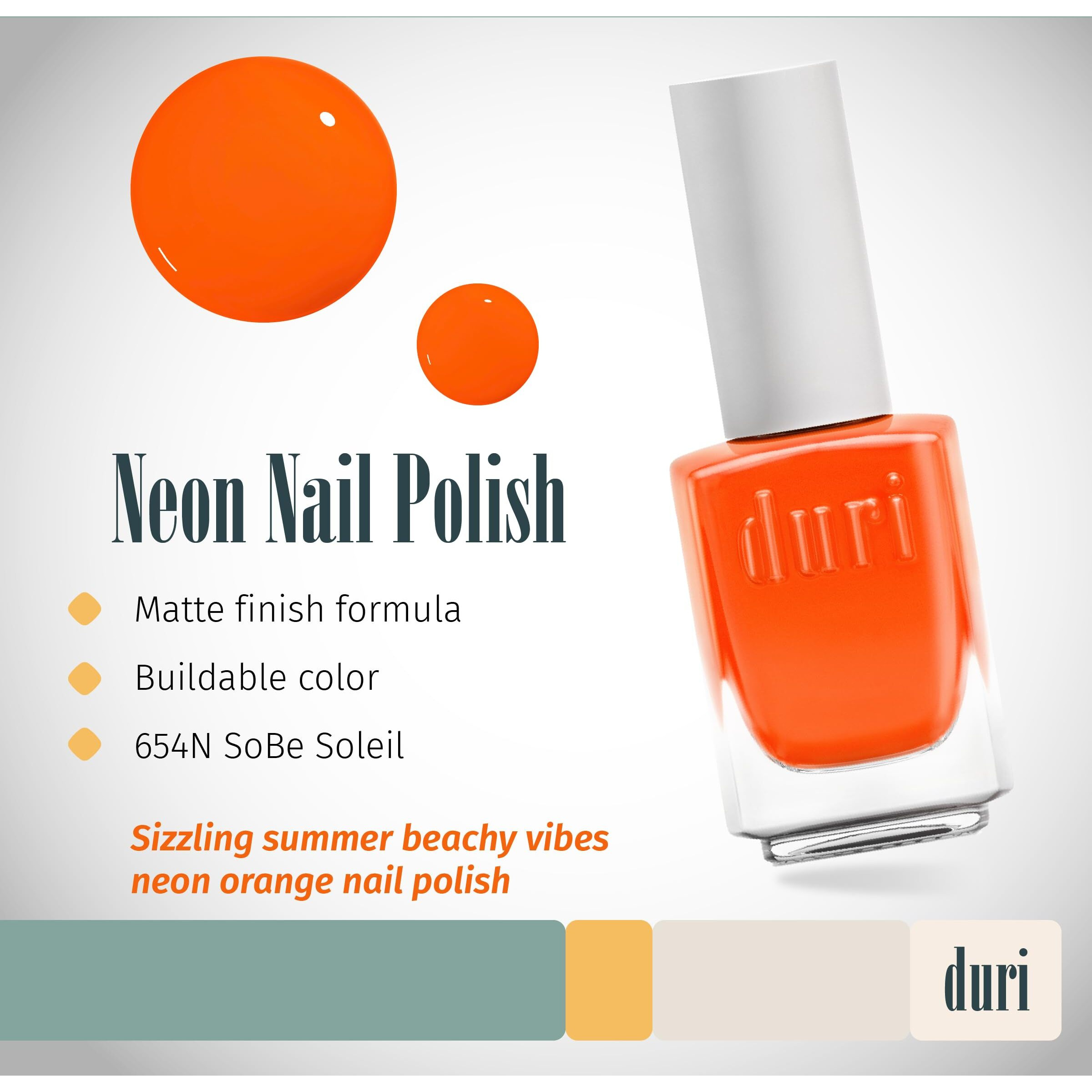 Duri 654N Sobe Soleil - Neon Orange Nail Polish  Matte Finish  Quick Drying  0.45 Fl Oz