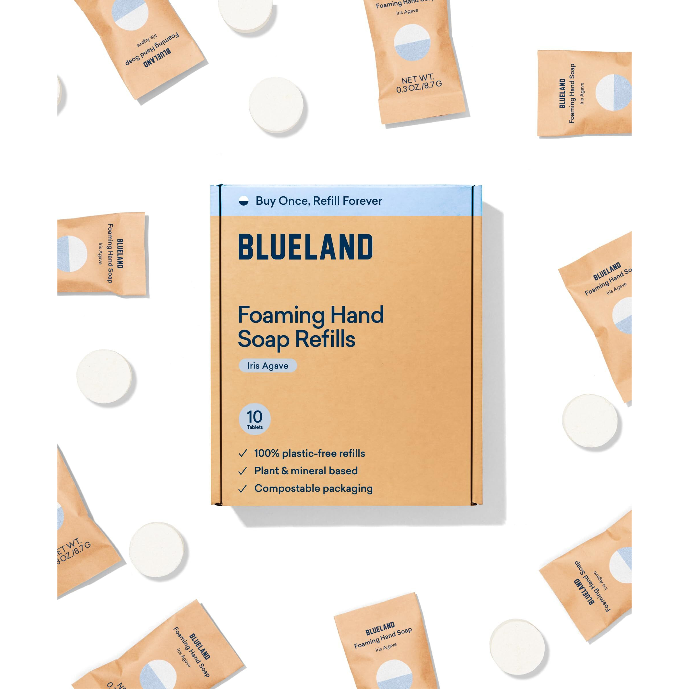 Blueland Foaming Hand Soap Refills - 10 Pack Tablets  Iris Agave Scent  Eco Friendly Hand Soap And Cleaning Products - Iris Agave - Makes 10 X 9 Fl Oz Bottles (90 Fl Oz Total)