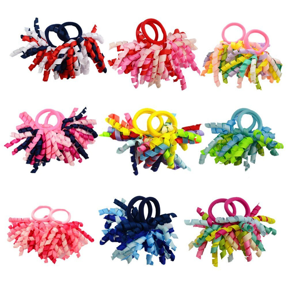 Pack Of 18 Mix Color Boutique Girls' Curly Korker Bow Hair Ties