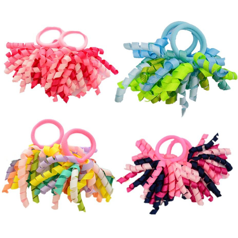 Pack Of 18 Mix Color Boutique Girls' Curly Korker Bow Hair Ties