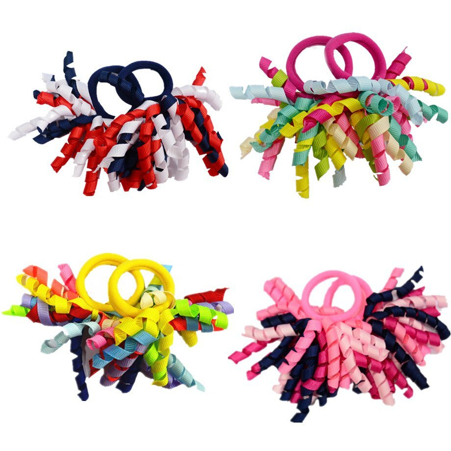 Pack Of 18 Mix Color Boutique Girls' Curly Korker Bow Hair Ties