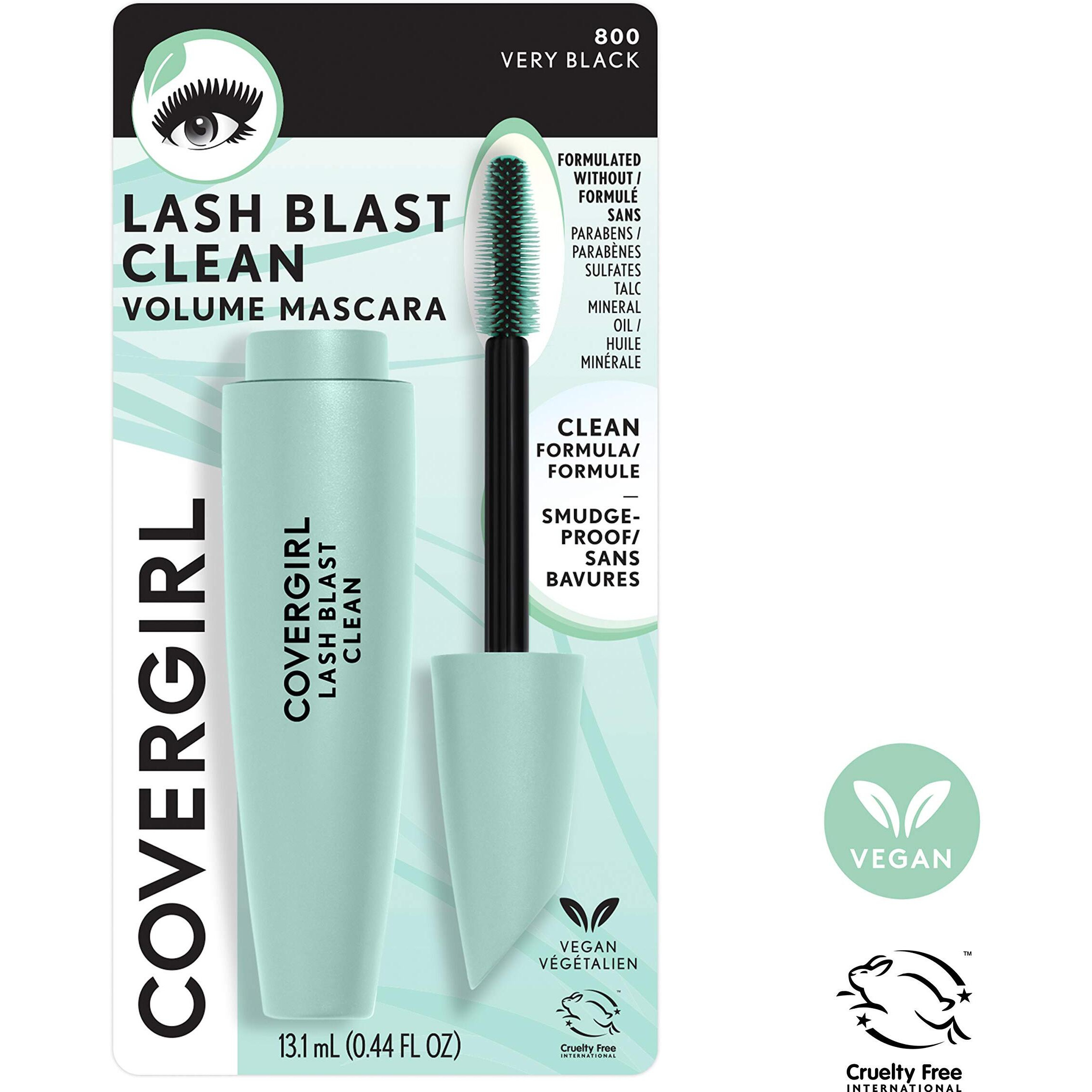 Covergirl Lash Blast Clean Volume Mascara  Vegan Formula  Volumizing  Smudge-Proof  Cruelty Free  Very Black  1 Count