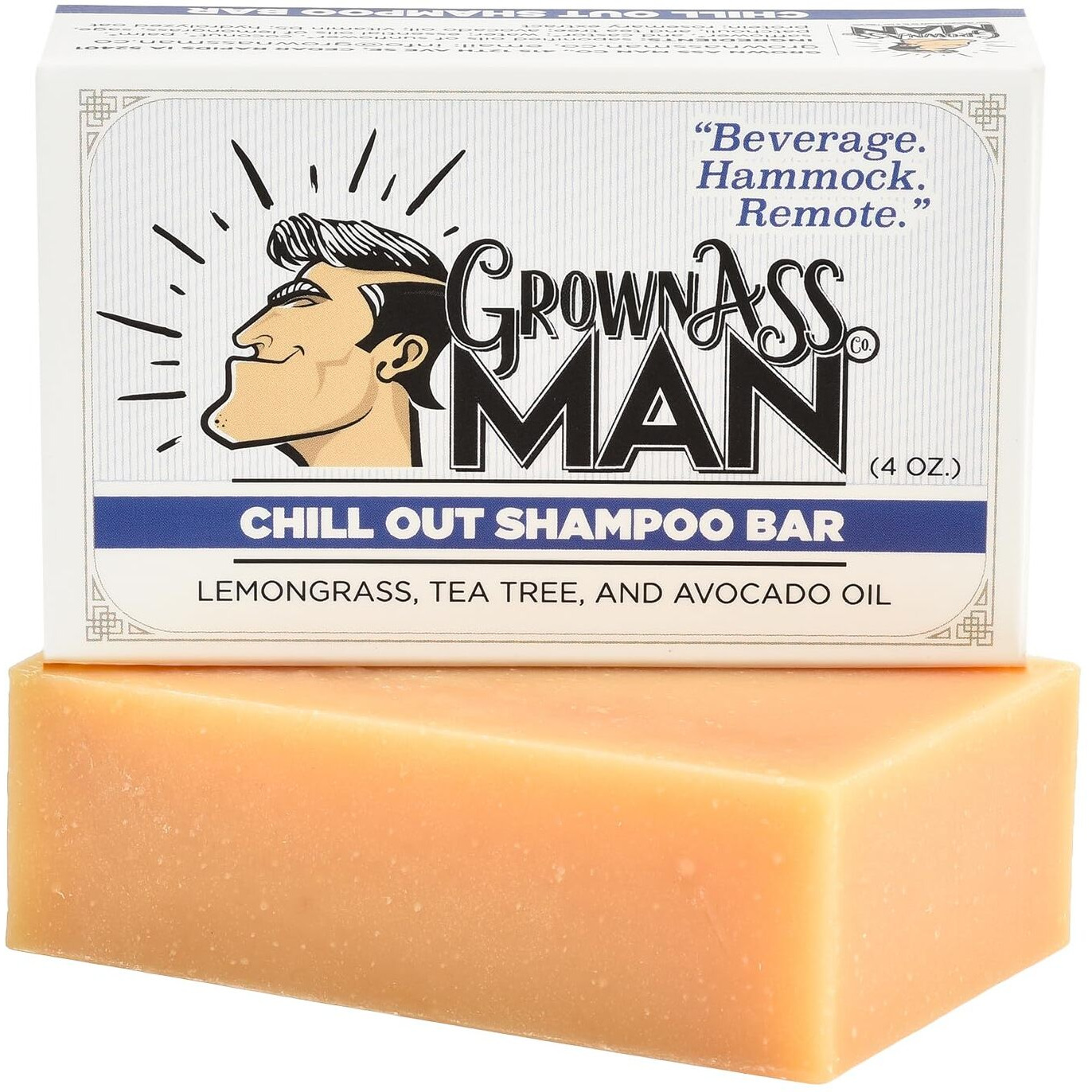 Grown Ass Man Co. - Solid Shampoo Bar Rich Lather 3 In 1 Hair  Beard & Body Wash - Plastic Free & Eco-Friendly  Natural & Organic Clean For All Hair Types  4Oz Bar (Chill Out  Single)