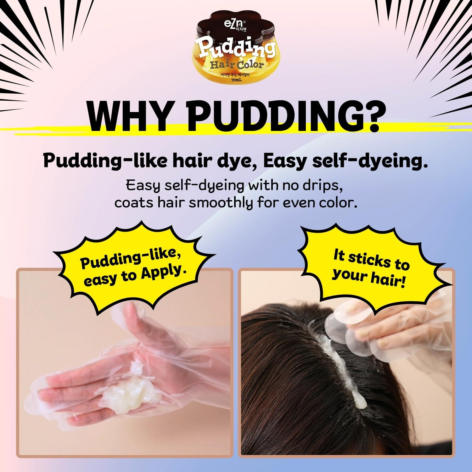 Ezn Pudding Hair Dye Ammonia Free Semi-Permanent Self Hair Dye Diy Kit Included Contain Keratin Made In Korea Beauty (Deep Black)