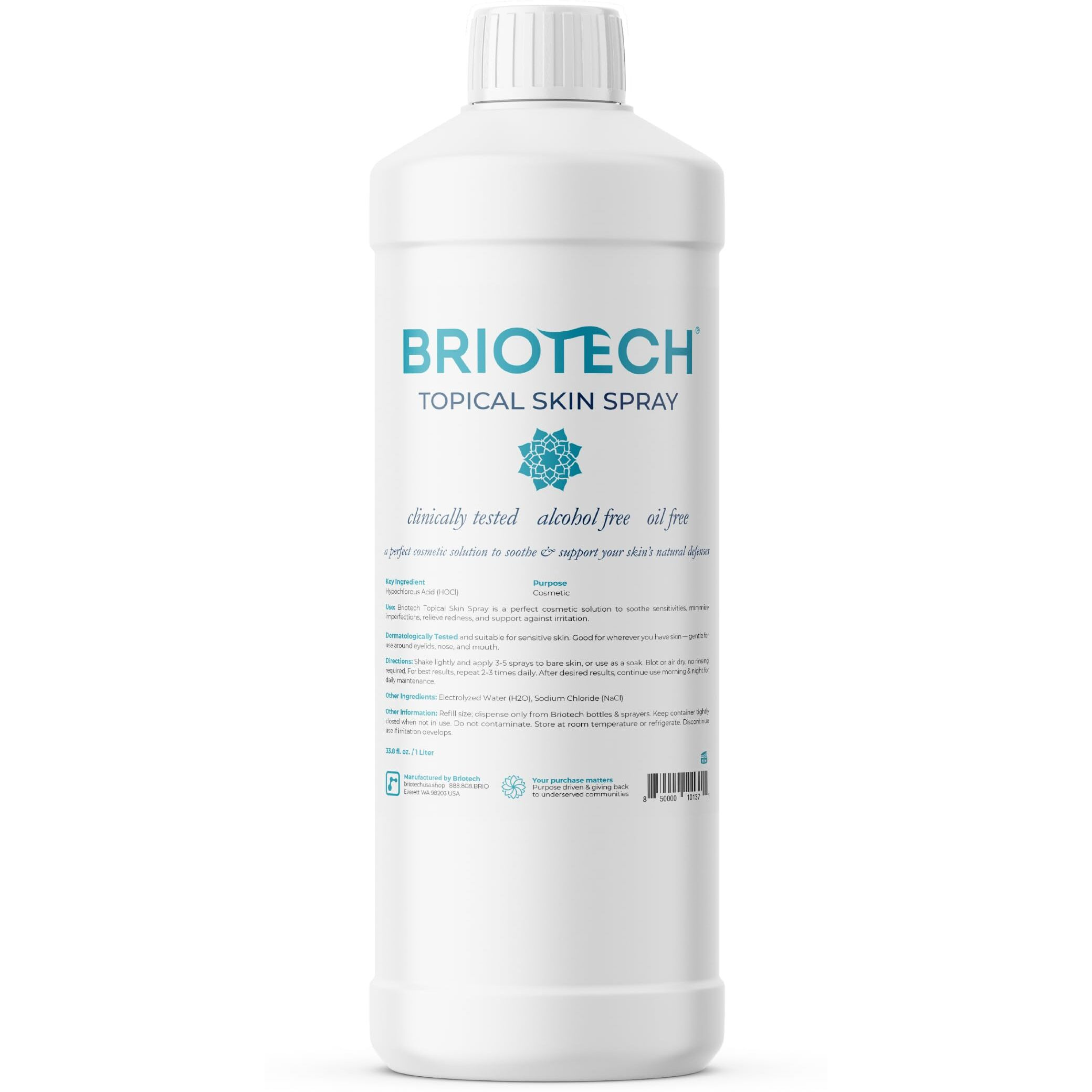 Briotech Topical Skin Spray  Hypochlorous Acid For Body & Face  Eyelid Cleanser  Hocl Facial Mist  Support Against Irritation  Calm Redness  Soothe Foot & Scalp  1 Liter Refill  1 Ct