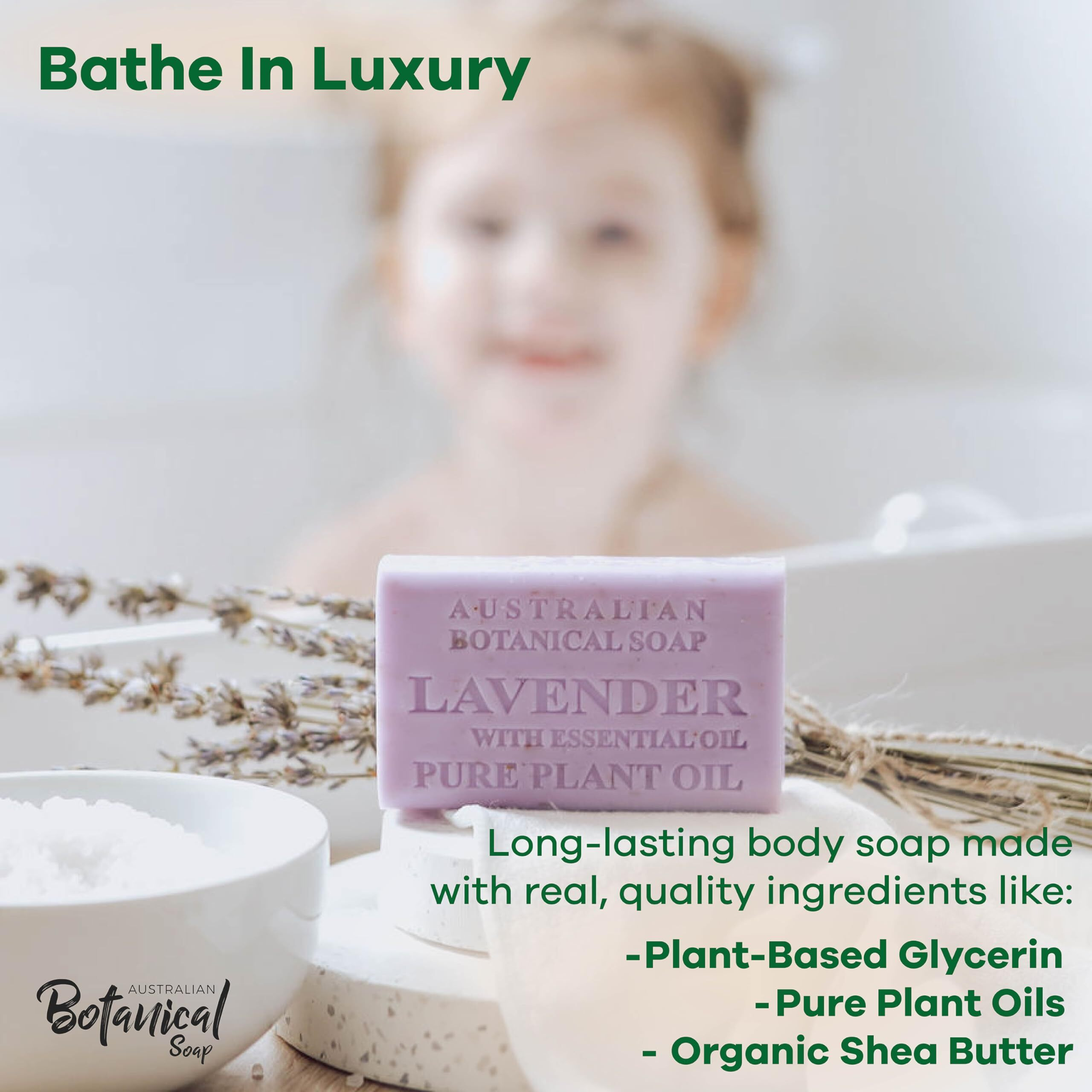 Australian Botanical Soap  Lavender With Essential Oil 6.6 Oz. (187 G) Soap Bars | Natural Soap Base | All Skin Types | Women & Men | Shea Butter Enriched Bar Soap - Pack Of 4