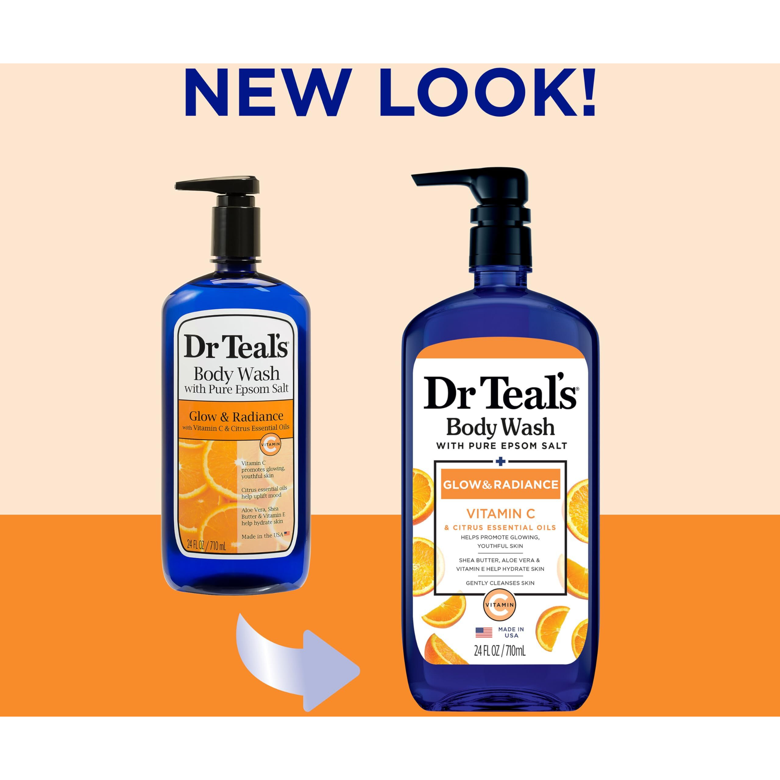 Dr Teal's Body Wash With Pure Epsom Salt  Glow & Radiance With Vitamin C & Citrus Essential Oils  24Oz (Pack Of 2) (Packaging May Vary)