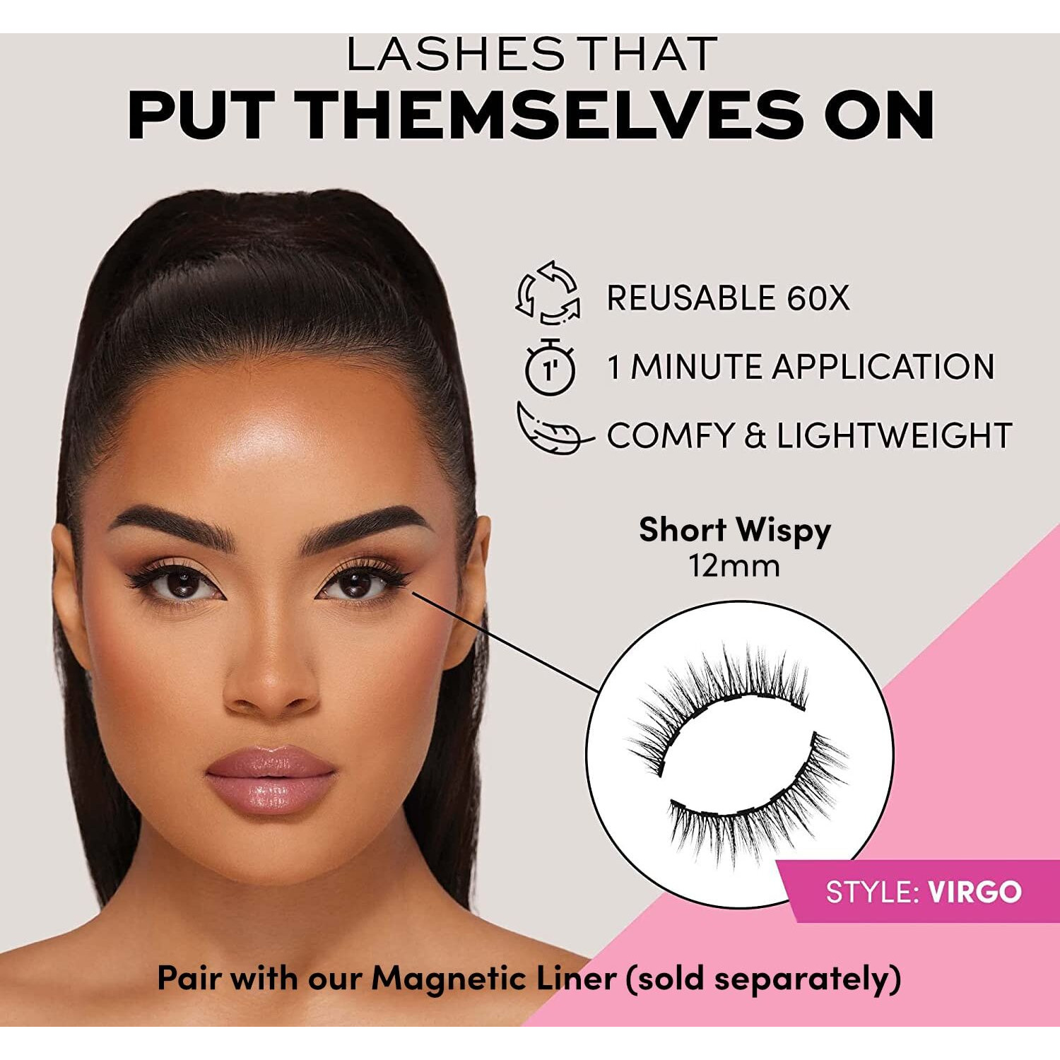 Glamnetic Magnetic Eyelashes - Virgo | Short Magnetic Lashes  60 Wears Reusable Faux Mink Lashes Natural Look - 1 Pair