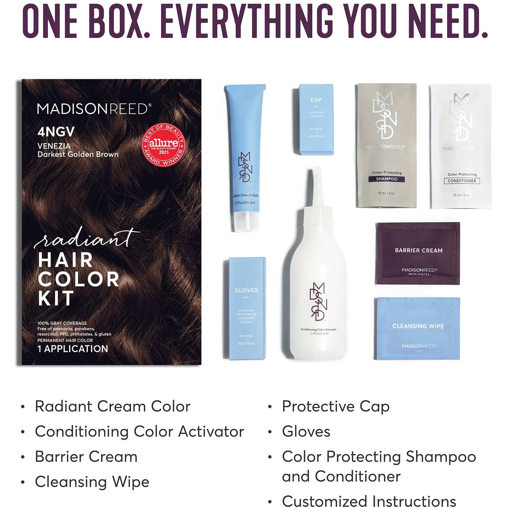 Madison Reed Radiant Hair Color Kit  Darkest Golden Brown For 100% Gray Coverage  Ammonia-Free  4Ngv Venezia Brown  Permanent Hair Dye  Pack Of 1