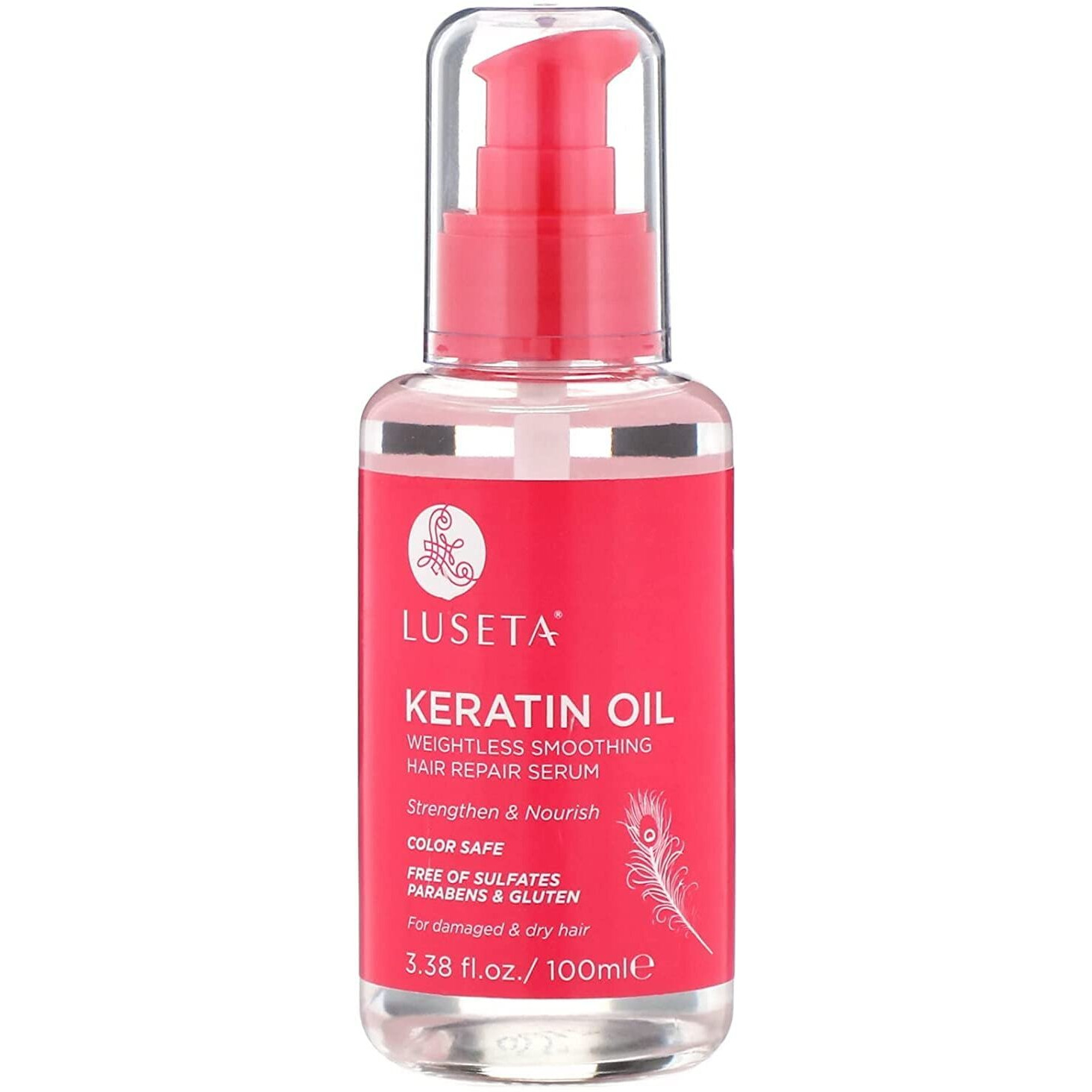 Luseta Keratin Hair Oil Serum For Color Treated Damaged & Dry Hair Strengthening & Nourishing  Keratin Hair Treatment Oil  Free Of Sulfates  Paraben And Gluten 3.38 Oz