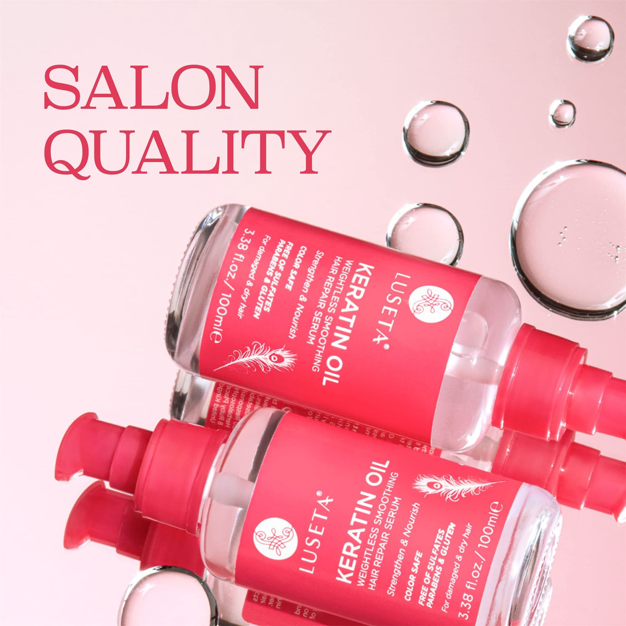Luseta Keratin Hair Oil Serum For Color Treated Damaged & Dry Hair Strengthening & Nourishing  Keratin Hair Treatment Oil  Free Of Sulfates  Paraben And Gluten 3.38 Oz