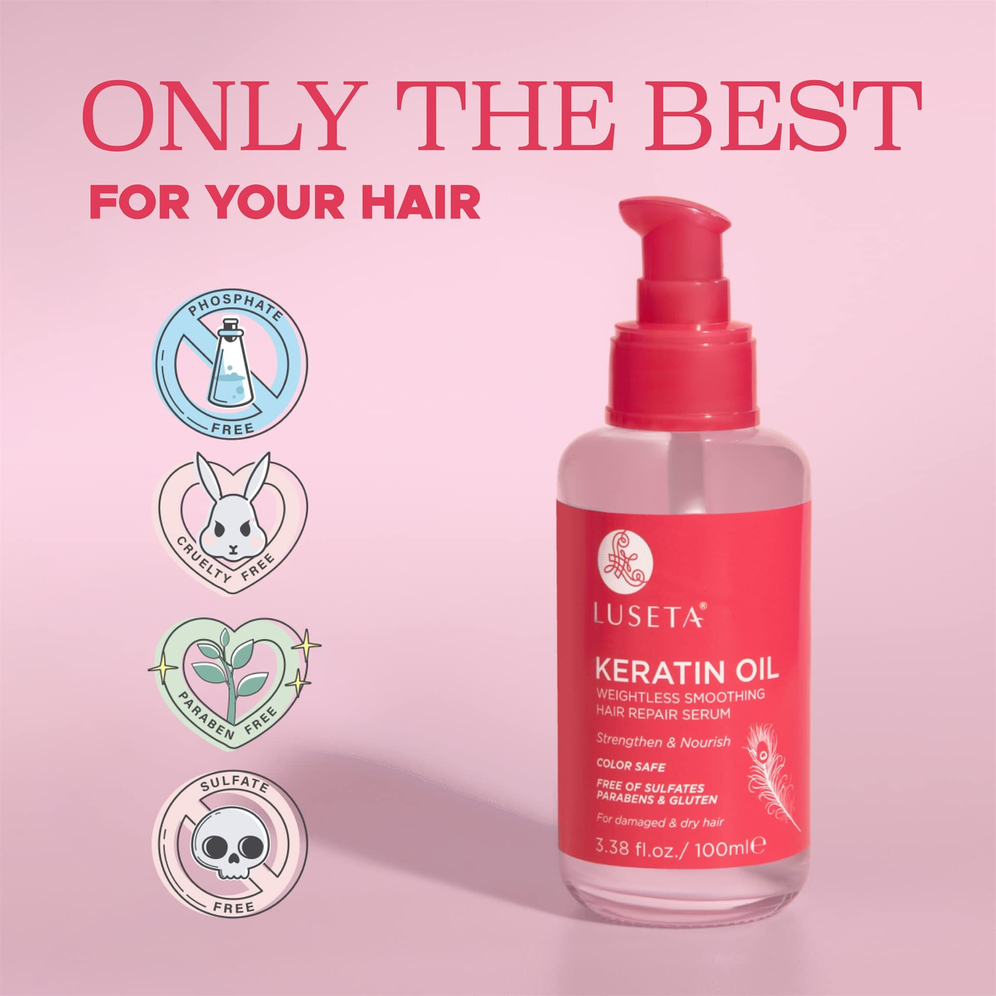 Luseta Keratin Hair Oil Serum For Color Treated Damaged & Dry Hair Strengthening & Nourishing  Keratin Hair Treatment Oil  Free Of Sulfates  Paraben And Gluten 3.38 Oz