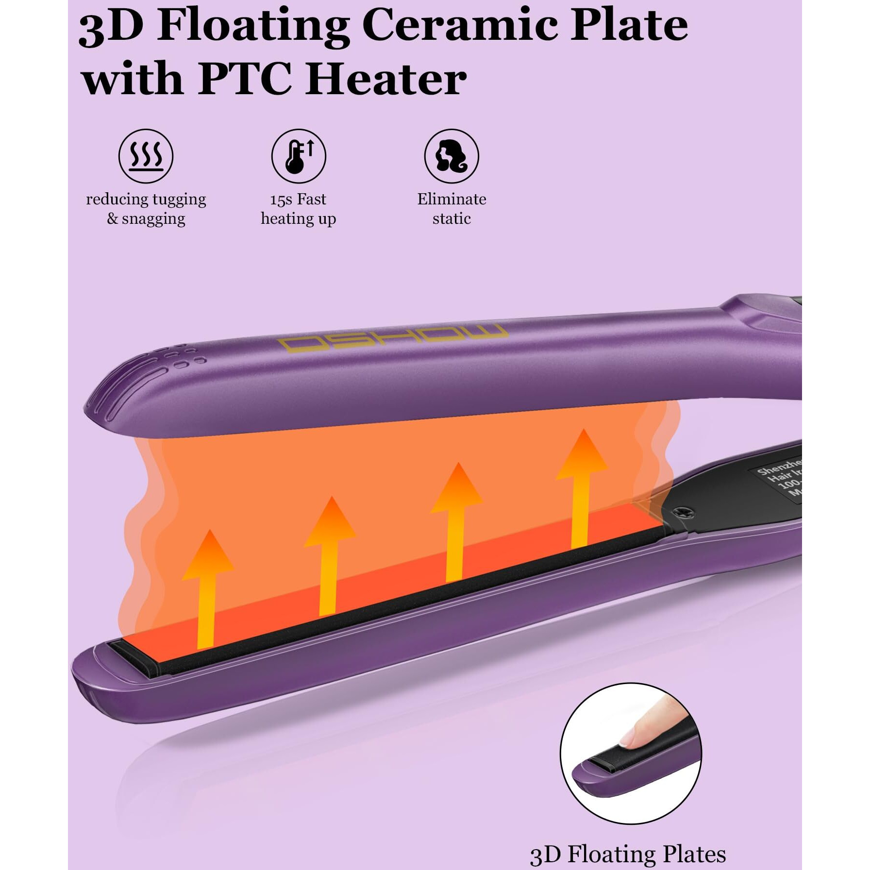 Pencil Flat Iron  Dshow Small Flat Iron Mini Hair Straightener For Short Hair 1/2 Inch Tourmaline Ceramic Hair Straightener Variable Temperature Dual Voltage (Purple)