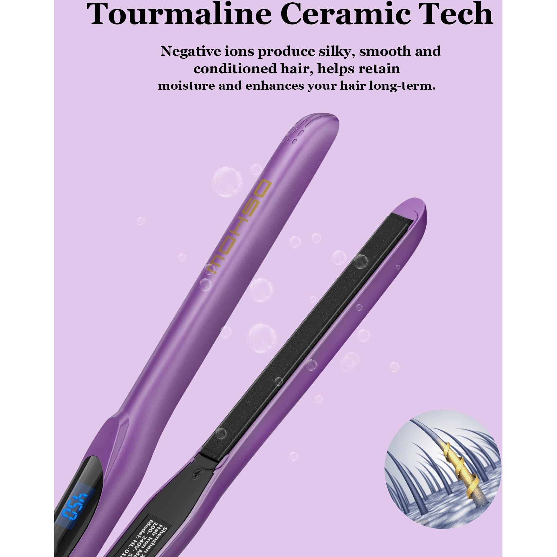 Pencil Flat Iron  Dshow Small Flat Iron Mini Hair Straightener For Short Hair 1/2 Inch Tourmaline Ceramic Hair Straightener Variable Temperature Dual Voltage (Purple)