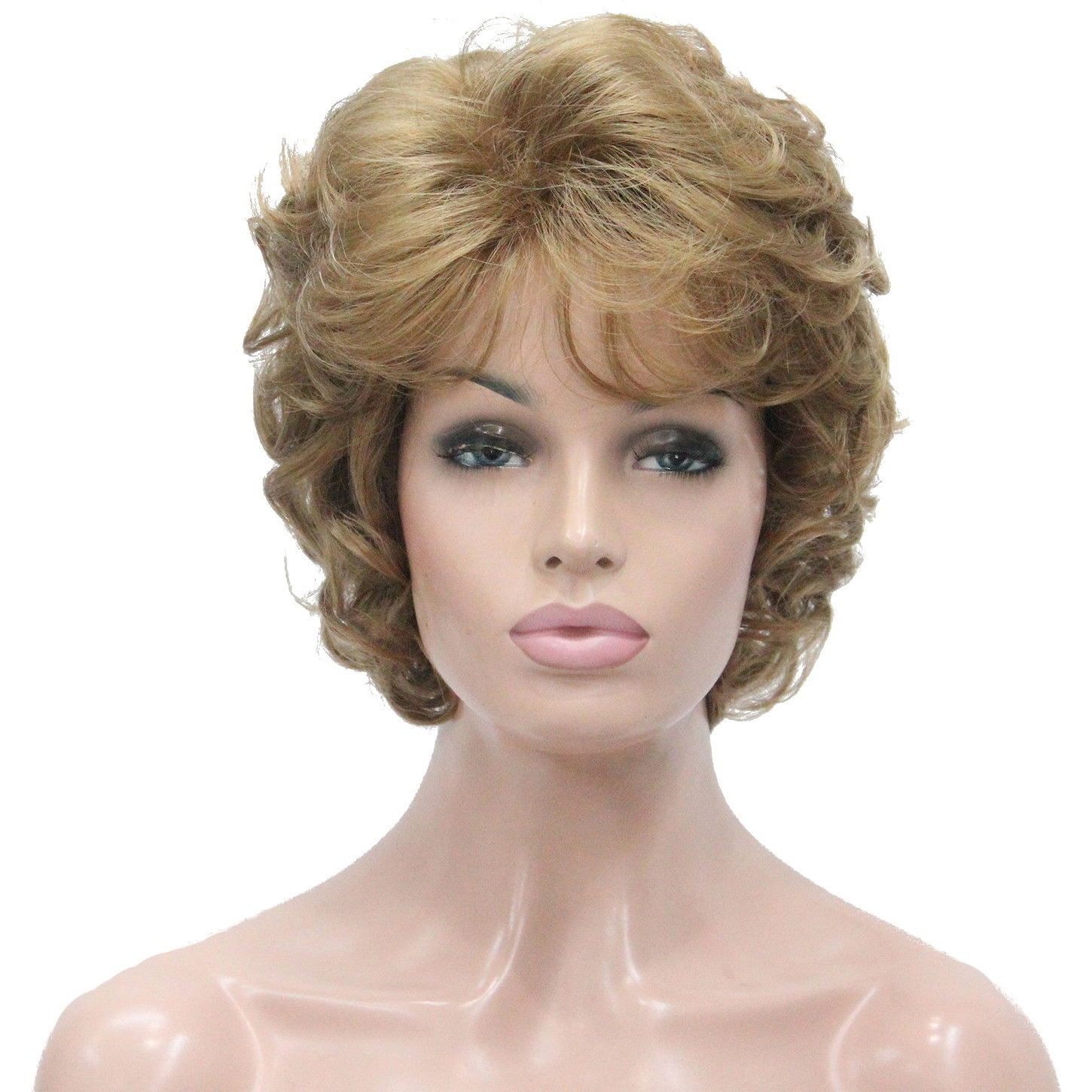 Lydell Women's Short Curly Wavy Wig Synthetic Hair Full Wig 6 Inches (19 Light Strawberry Blonde)