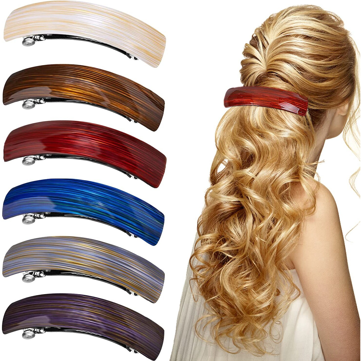 6 Pieces Retro Acrylic Hair Barrettes For Women  Gold Thread Stripes Large French Automatic Hair Barrettesfor Girl And Hair Barrettes For Thick Hair  6 Colors Hair Clip