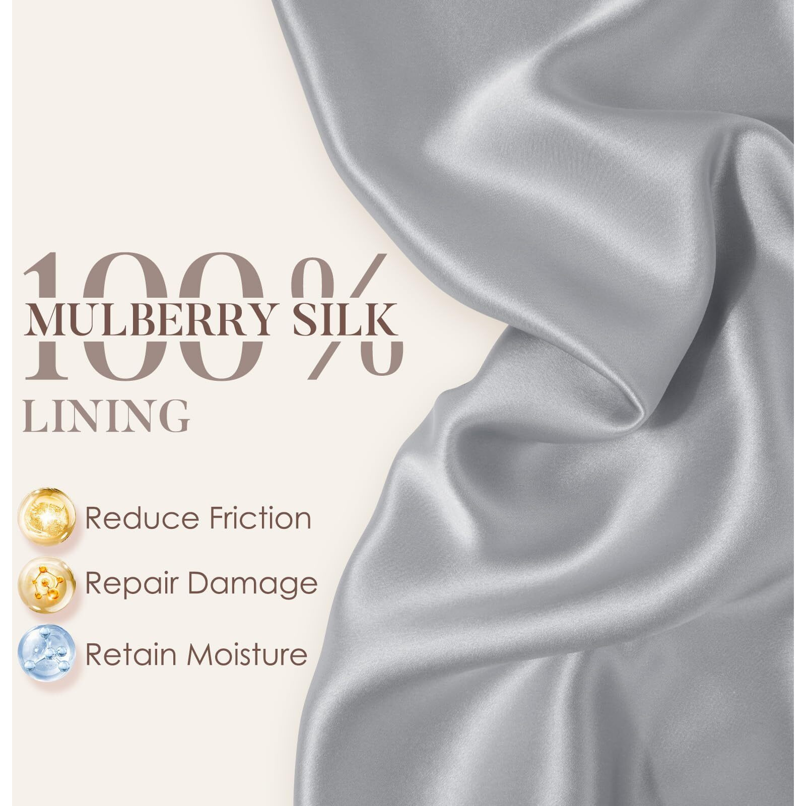 Lulusilk 100% Mulberry Silk Lined Sleep Cap Silk Bonnet For Sleeping  No More Frizzy Tangled Hair  Stay On All Night Adjustable Silk Hair Wrap For Sleeping  Assorted Color Light Grey  Pack Of 1