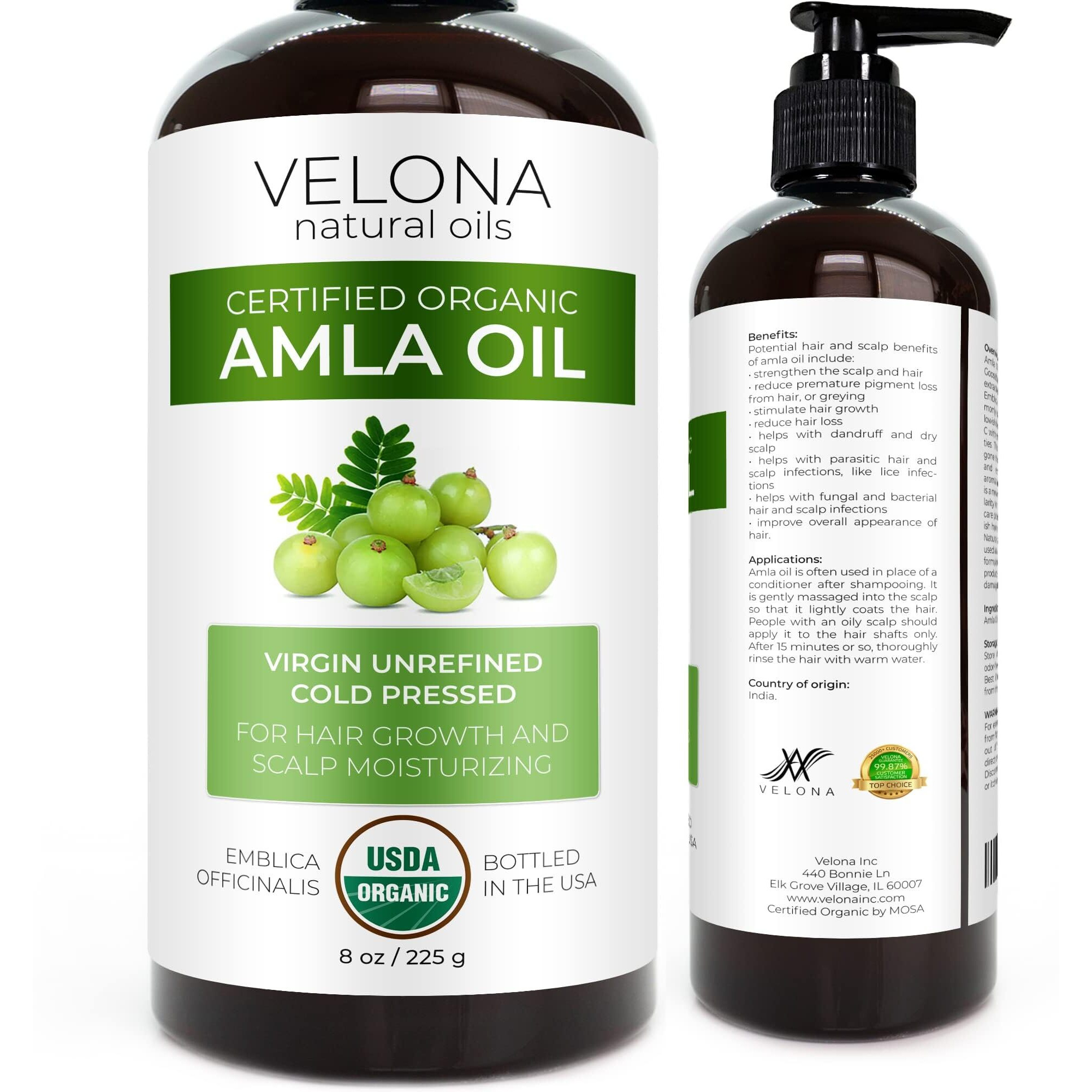 Velona Amla Oil Usda Certified Organic - 8 Oz | 100% Pure And Natural Carrier Oil | Extra Virgin  Unrefined  Cold Pressed | Hair Growth  Body  Face & Skin Care | Use Today - Enjoy Results