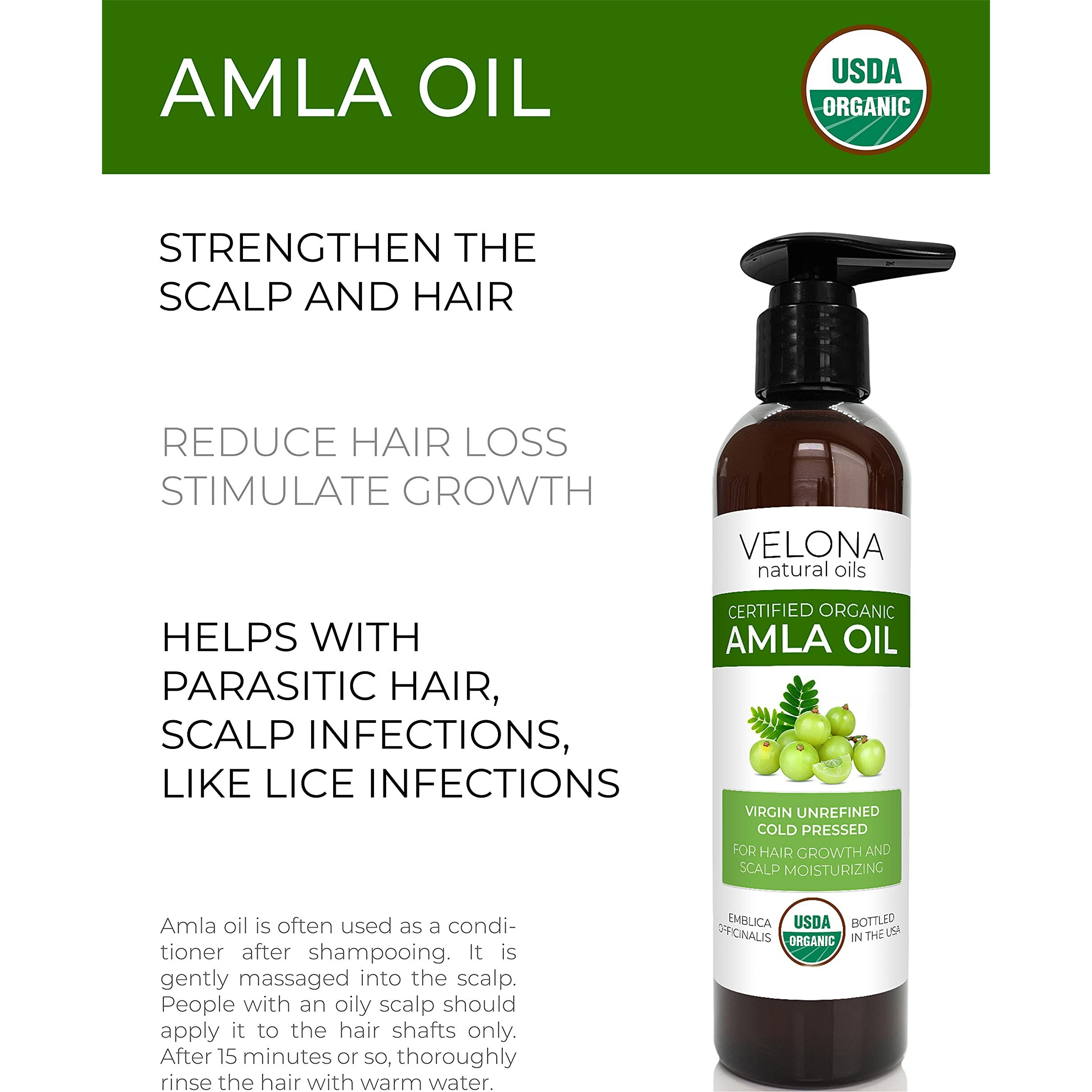 Velona Amla Oil Usda Certified Organic - 8 Oz | 100% Pure And Natural Carrier Oil | Extra Virgin  Unrefined  Cold Pressed | Hair Growth  Body  Face & Skin Care | Use Today - Enjoy Results