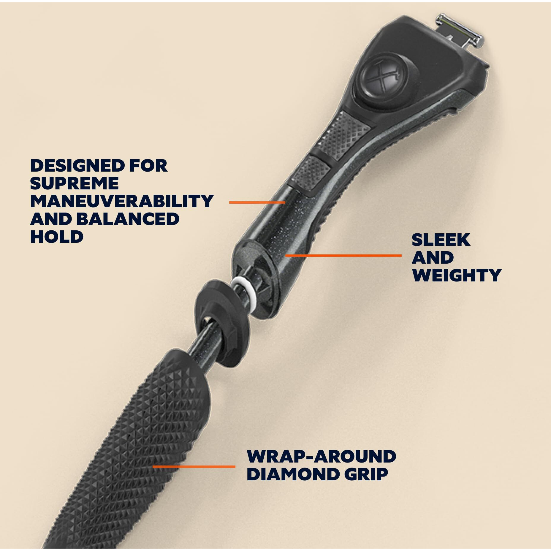 Dollar Shave Club - Shaving Kit With Diamond Grip Razor Handle  4-Blade Blade Refills  & Blade Cover  Easy To Grip Handle  For Travel  Blue