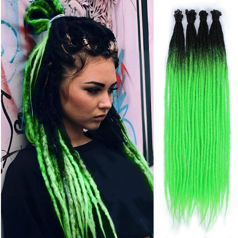 Kraler Green Dreadlock Extensions  22"" Synthetic Crochet Dreads Extensions 100% Handmade Single Ended Dreads Thin 0.6Cm Width Reggae Style Dreadlock For Girls(10 Strands)