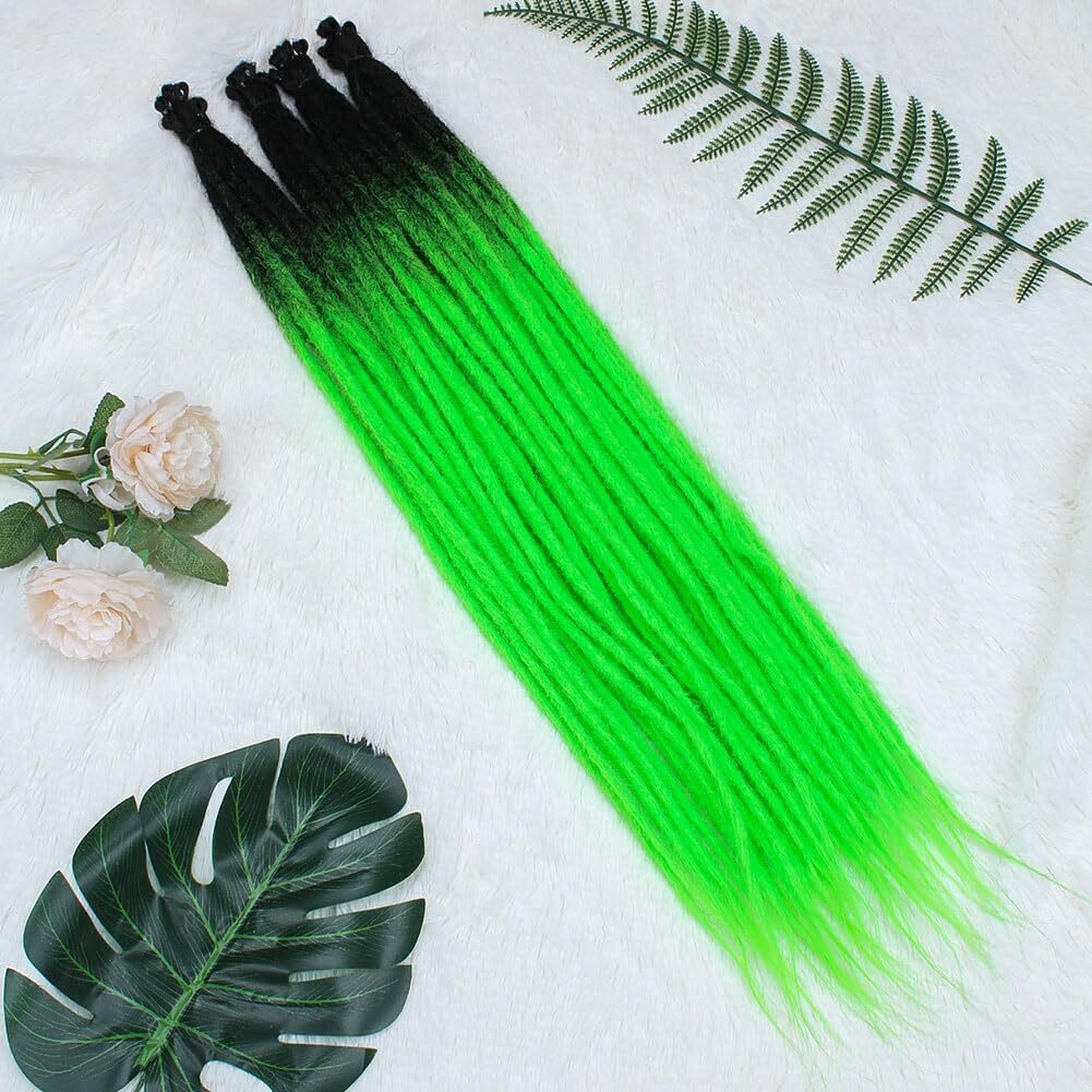 Kraler Green Dreadlock Extensions  22"" Synthetic Crochet Dreads Extensions 100% Handmade Single Ended Dreads Thin 0.6Cm Width Reggae Style Dreadlock For Girls(10 Strands)