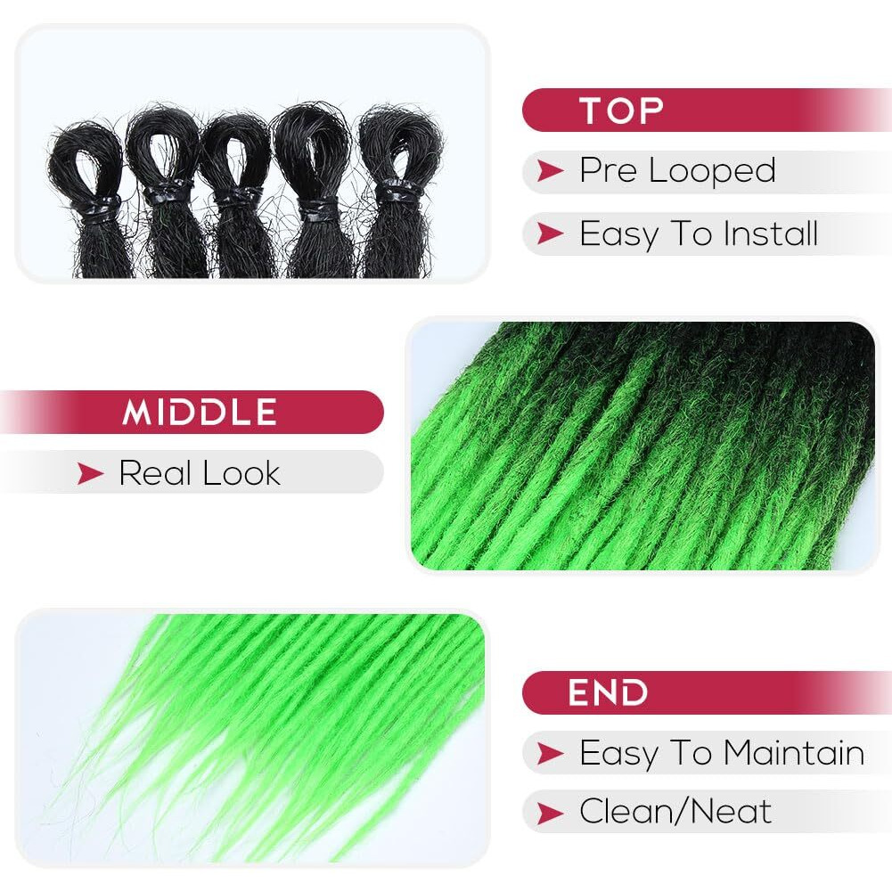 Kraler Green Dreadlock Extensions  22"" Synthetic Crochet Dreads Extensions 100% Handmade Single Ended Dreads Thin 0.6Cm Width Reggae Style Dreadlock For Girls(10 Strands)