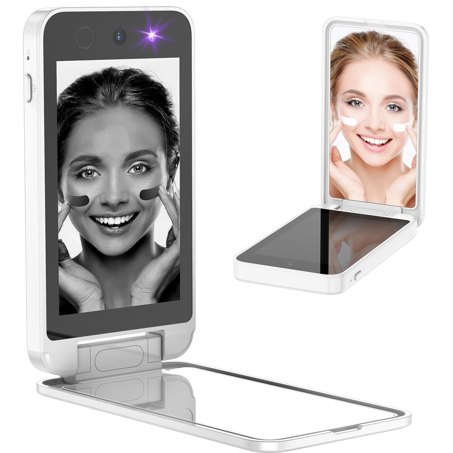 Uv Camera For Sunscreen Test Uv Mirror Sunscreen Camera  4 Inch Vanity Mirror Rechargeable Compact Travel Makeup Mirror Handheld Double-Sided Pocket Mirror For Skin Protection(White)