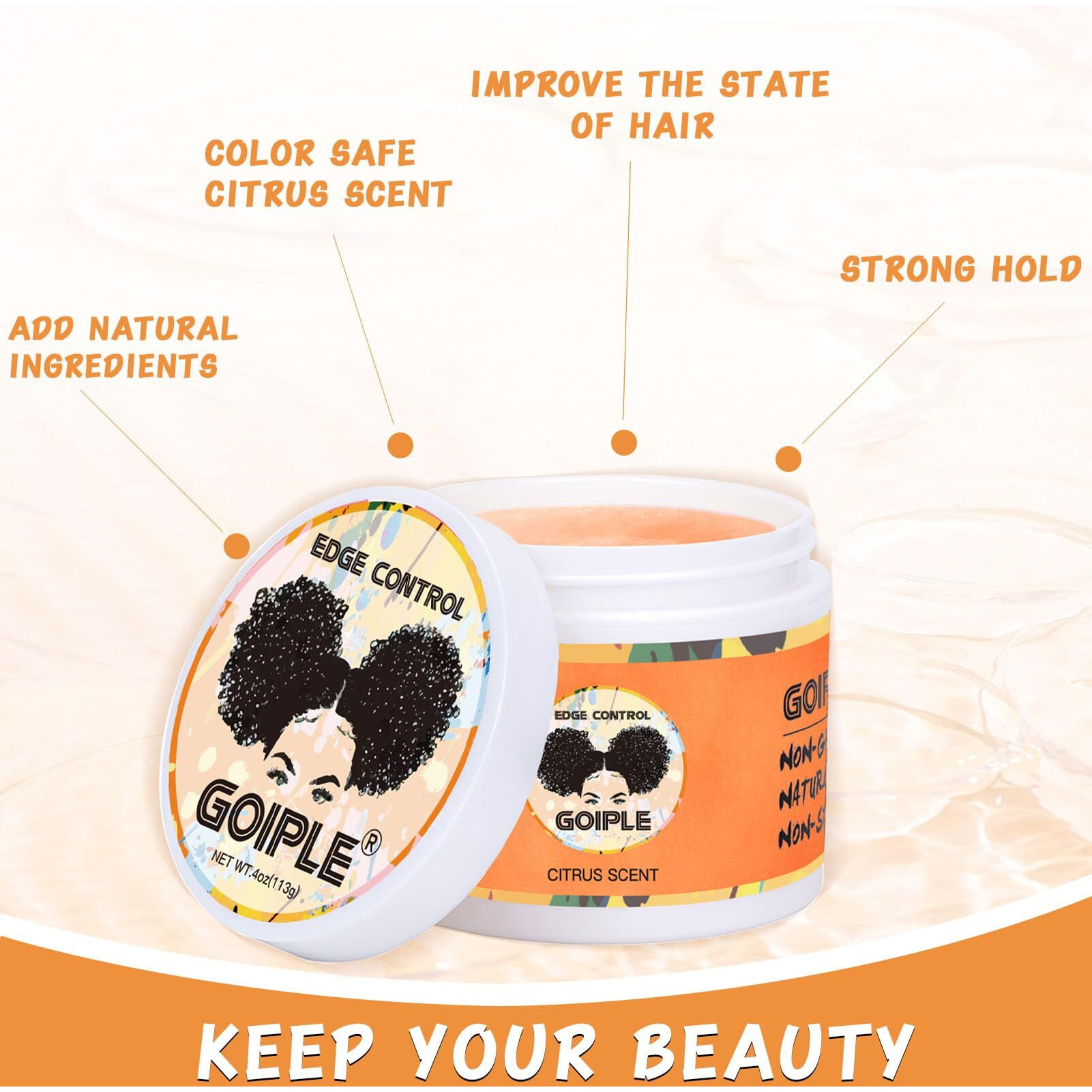 Edge Control Wax For Black Women - Strong Hold  Non-Greasy Smoother For Black Hair  No Flaking Or White Residue  Shine Hair Gel (Citrus Scent)