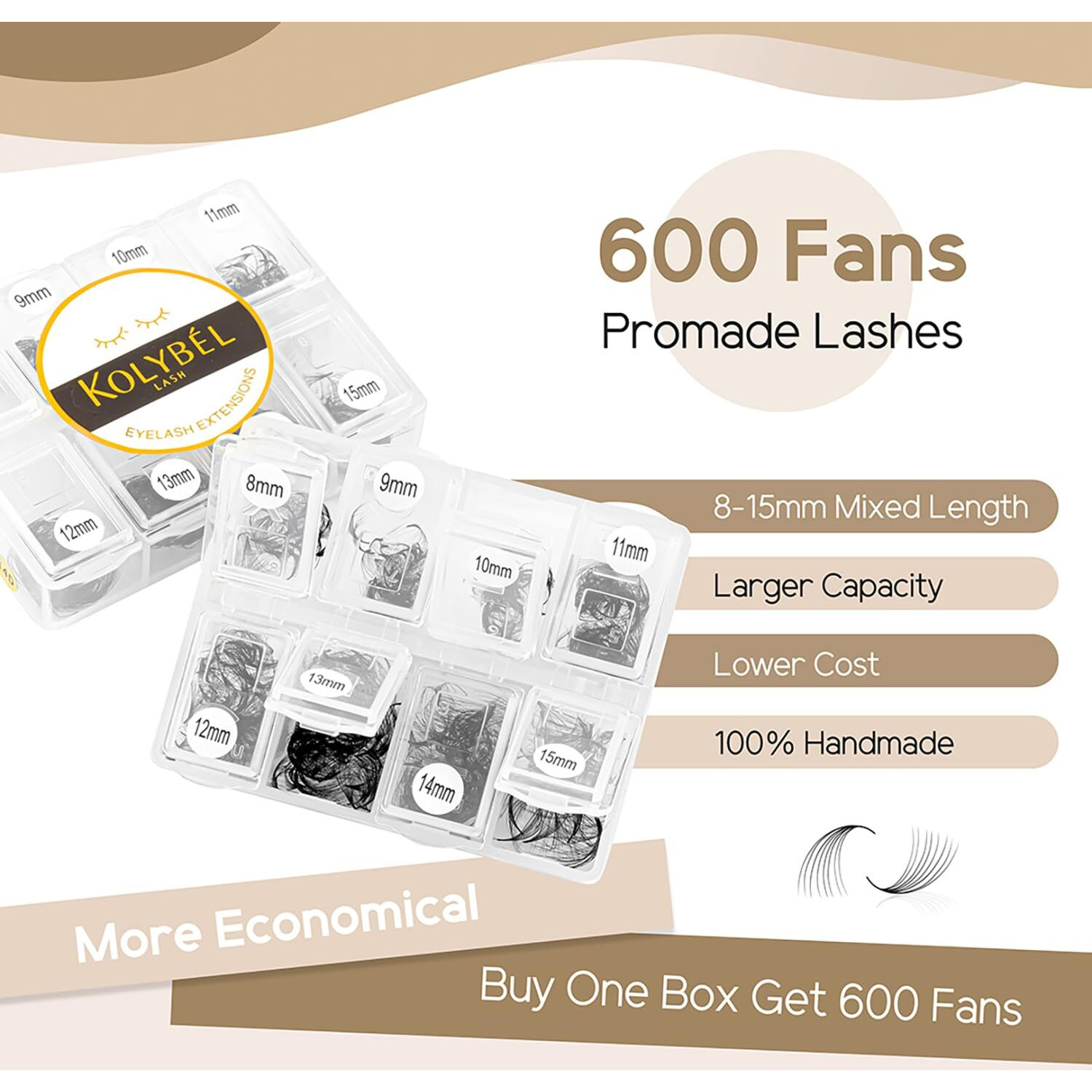 Premade Fans Eyelash Extensions 600 Fans 10D Handmade Volume Lashes Extensions 0.07Mm Thickness 8-15Mm D Curl Premade Volume Eyelash Extension Middle Stem Promade Lashes(600Fans-10D-0.07D 8-15Mm)