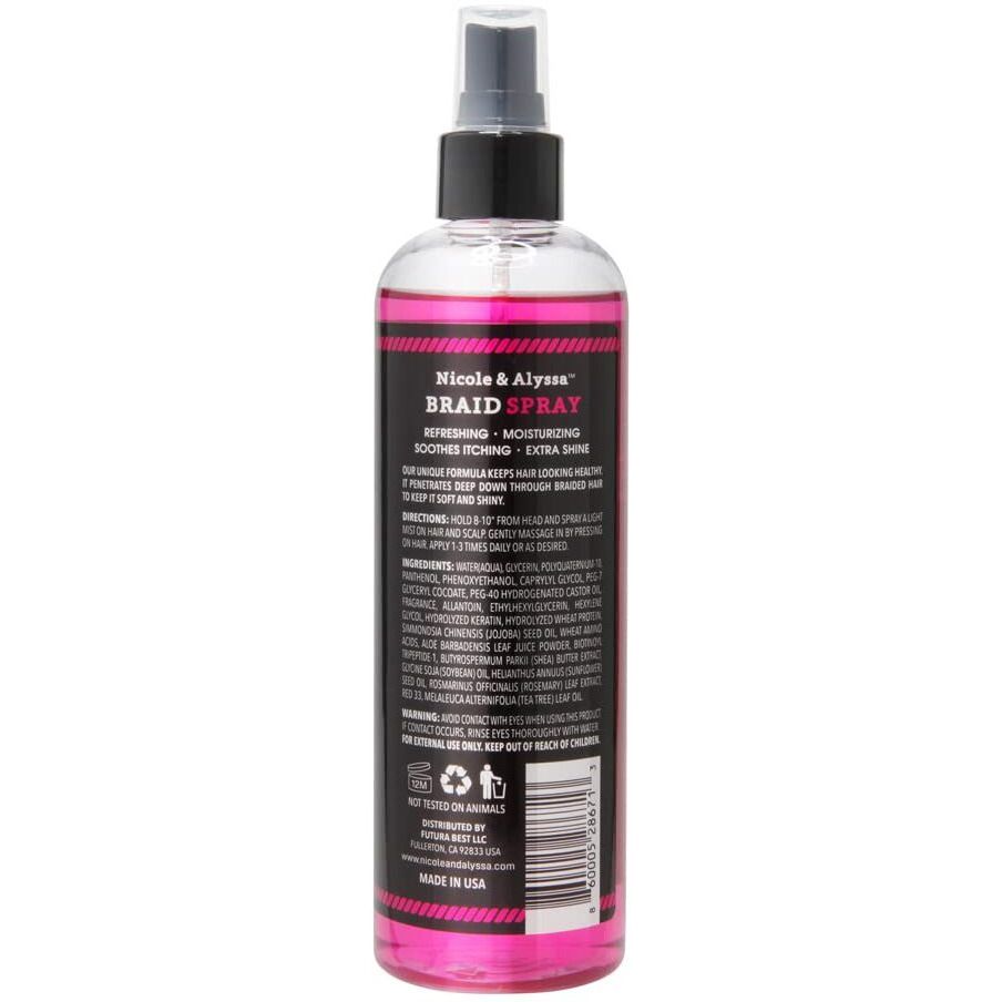 Nicole & Alyssa - Braid Spray 10Oz - Braid Sheen  Refreshing  Moisturizing  Soothes Itching  Extra Shine