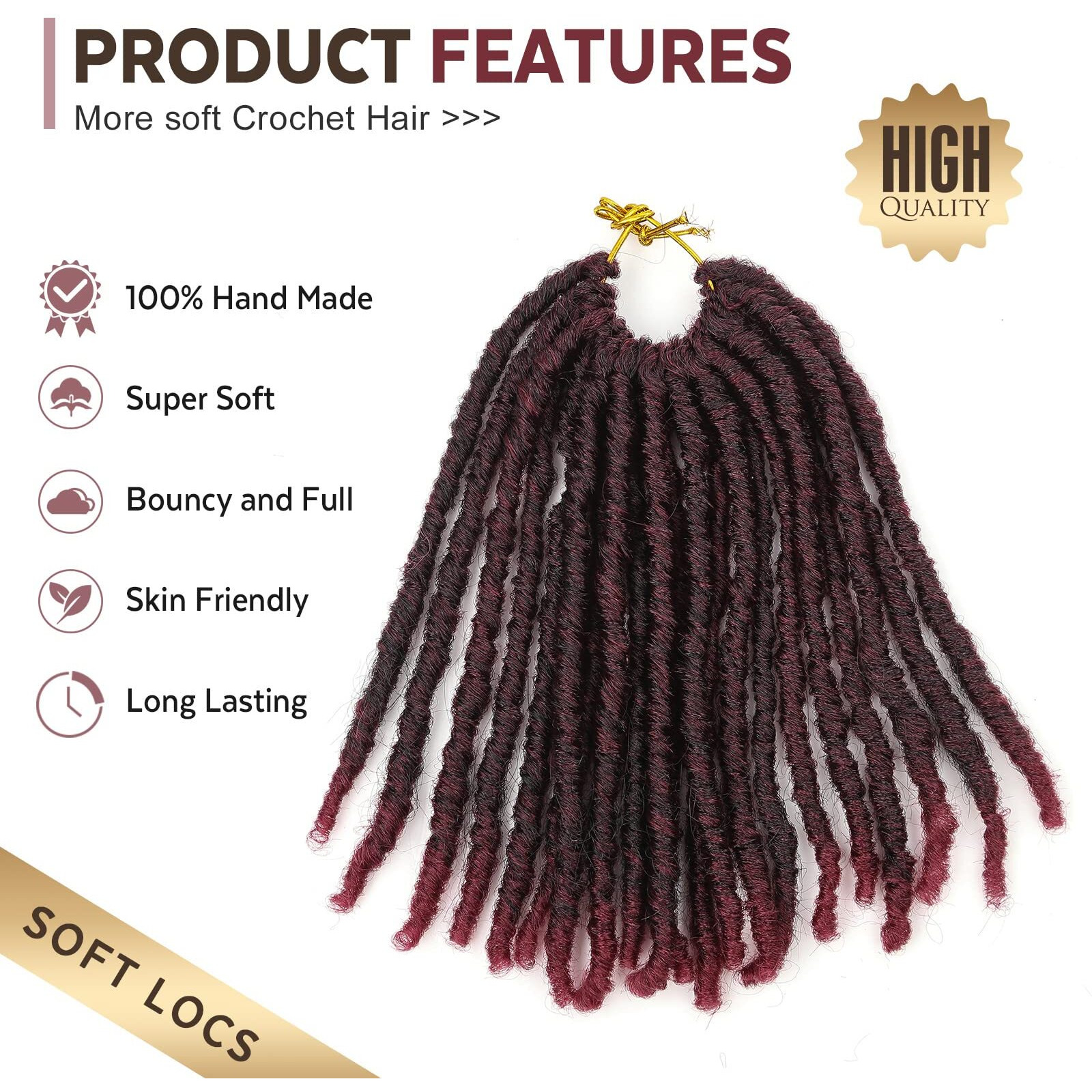 Wignee Crochet Hair 120 Strands Faux Locs 8 Inches Soft Locs Pre-Twisted Locs 6 Packs Pre-Looped Crochet Hair For Black Women(8 Inch 1B/Bug)