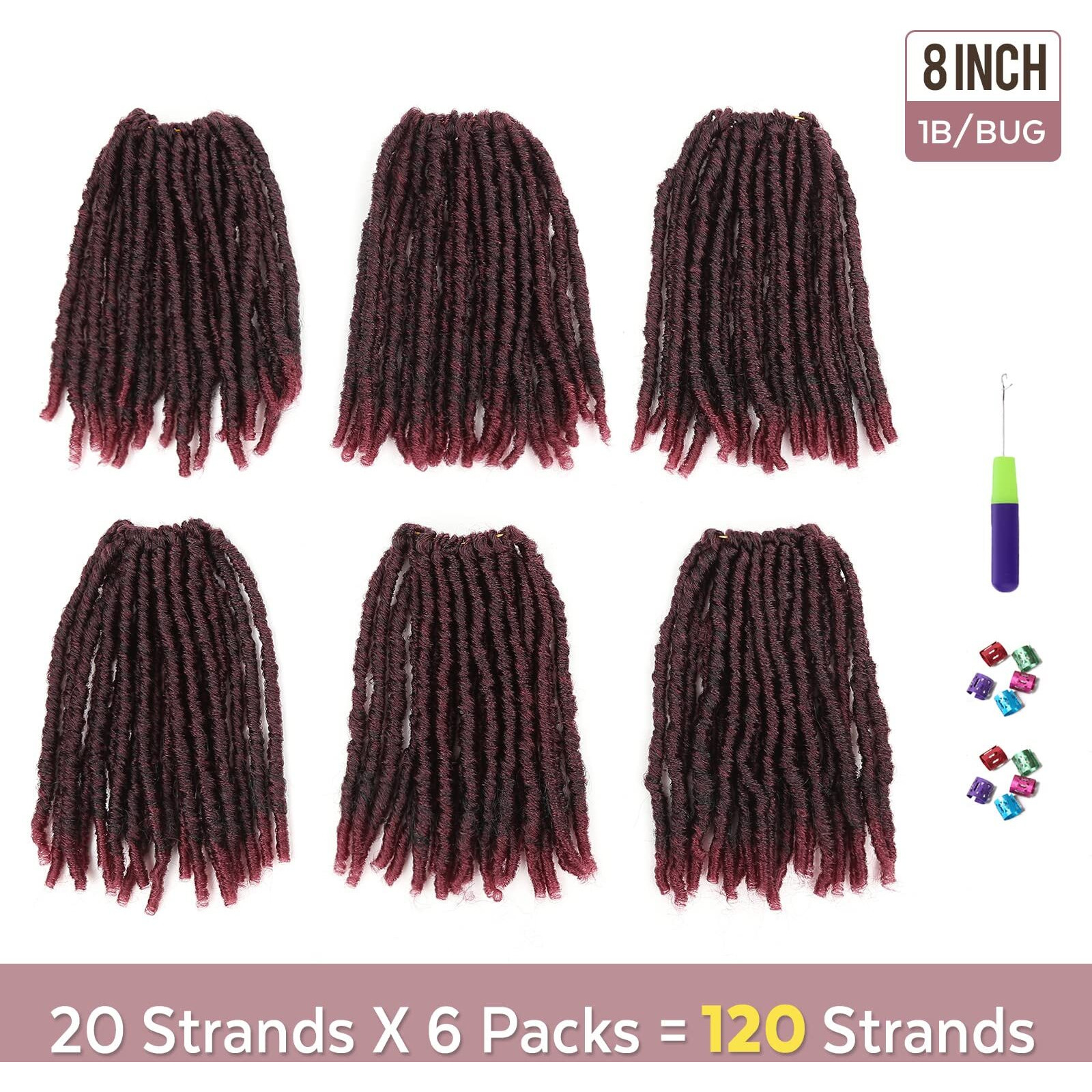 Wignee Crochet Hair 120 Strands Faux Locs 8 Inches Soft Locs Pre-Twisted Locs 6 Packs Pre-Looped Crochet Hair For Black Women(8 Inch 1B/Bug)