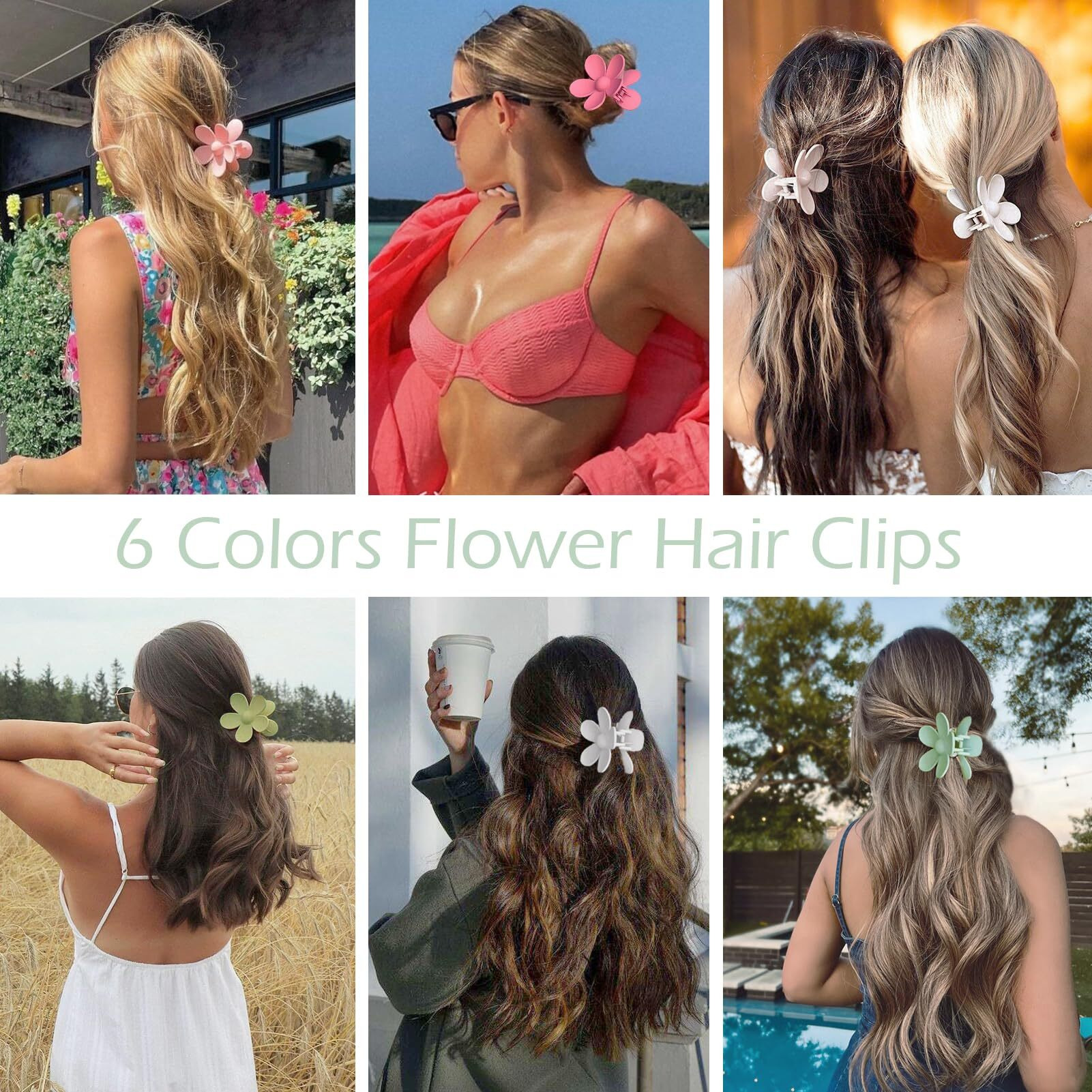 Flower Hair Clips 6 Pcs Flower Claw Clips Daisy Clips For Women Matte Large Claw Clips Strong Hold Jaw Clamps Hair Accessories For Thick Hair 6 Colors