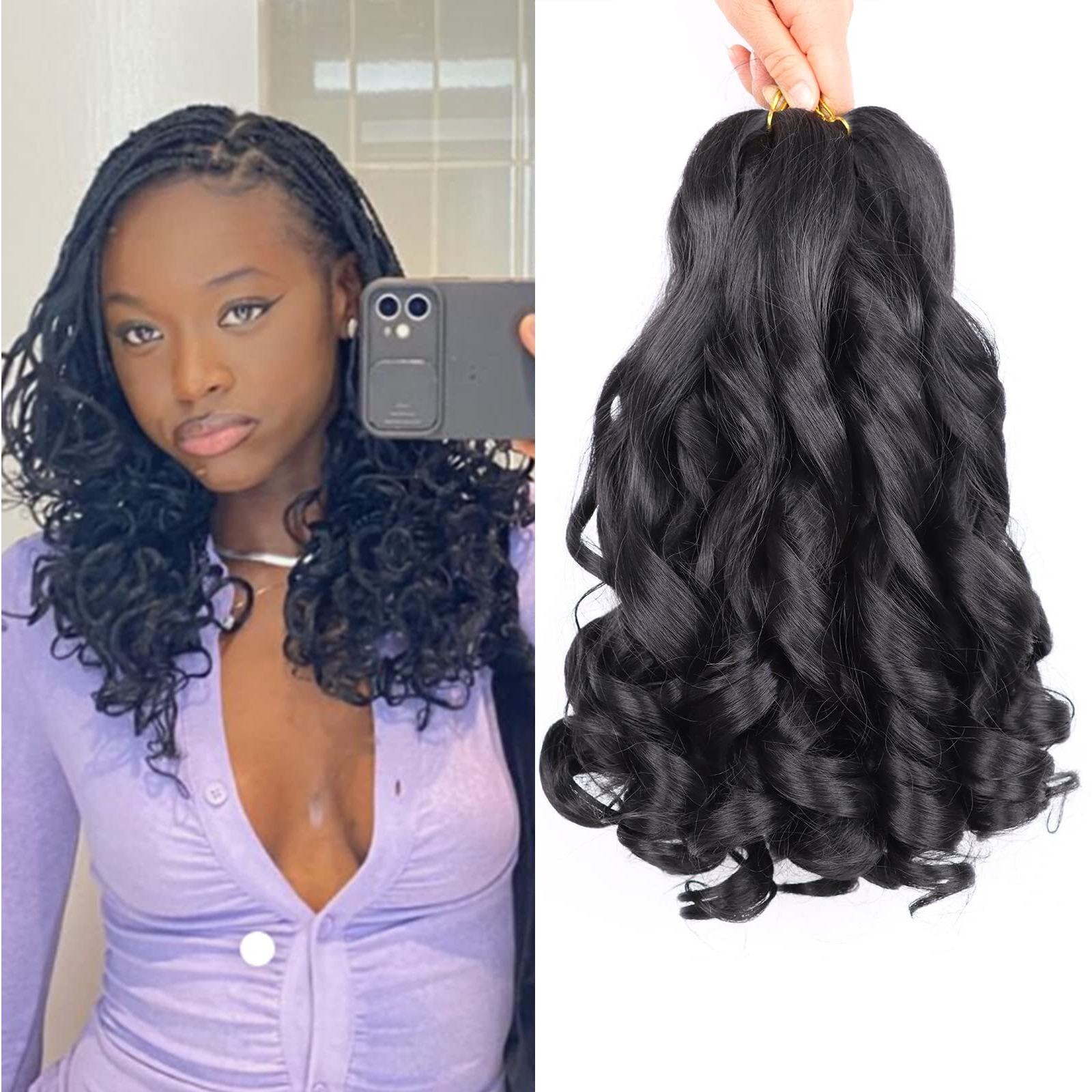 French Curly Braiding Hair 14 Inch 8 Packs Curly Braiding Hair Pre Stretched French Curls Braiding Hair French Curl Crochet Braids Loose Wavy Curl Braiding Hair Extensions(14 Inch/Pack Of 8  1B)