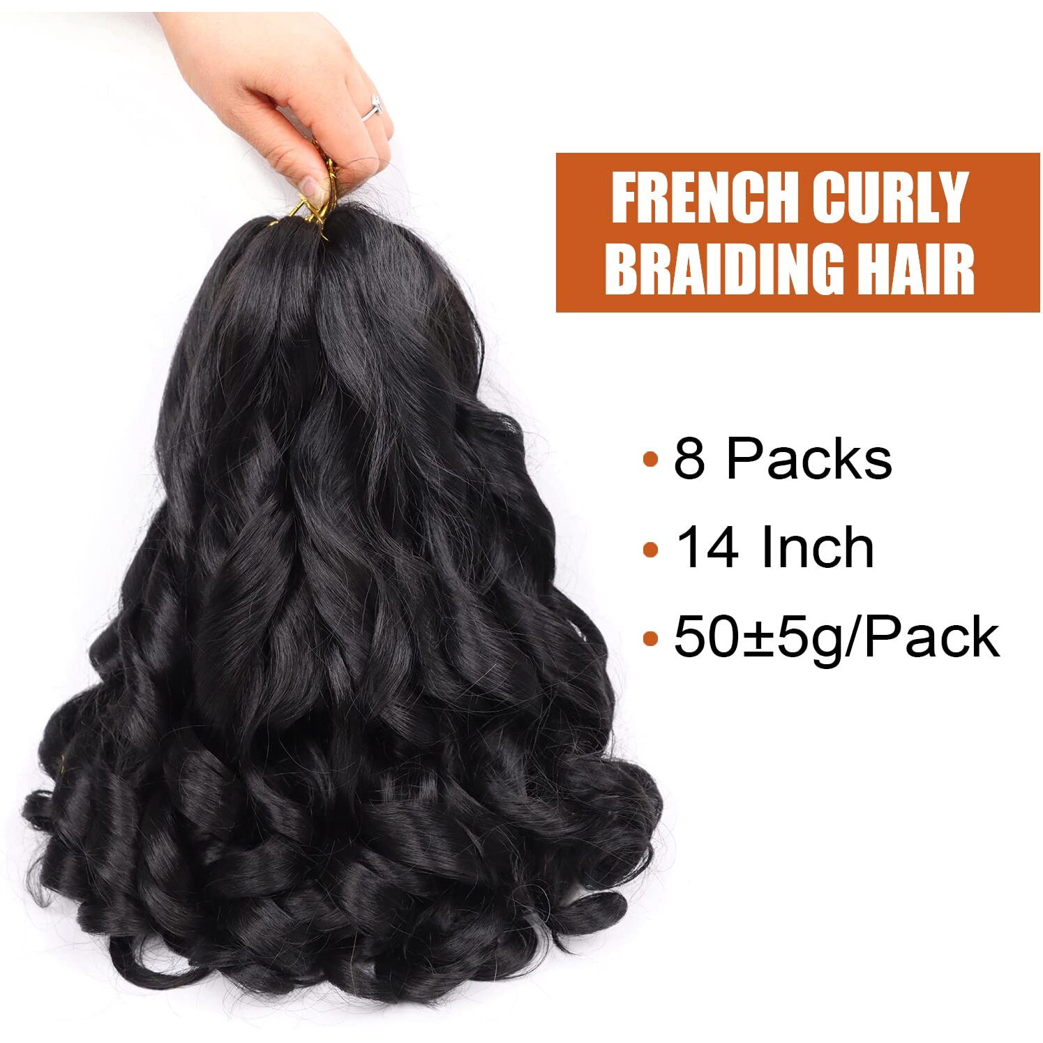 French Curly Braiding Hair 14 Inch 8 Packs Curly Braiding Hair Pre Stretched French Curls Braiding Hair French Curl Crochet Braids Loose Wavy Curl Braiding Hair Extensions(14 Inch/Pack Of 8  1B)