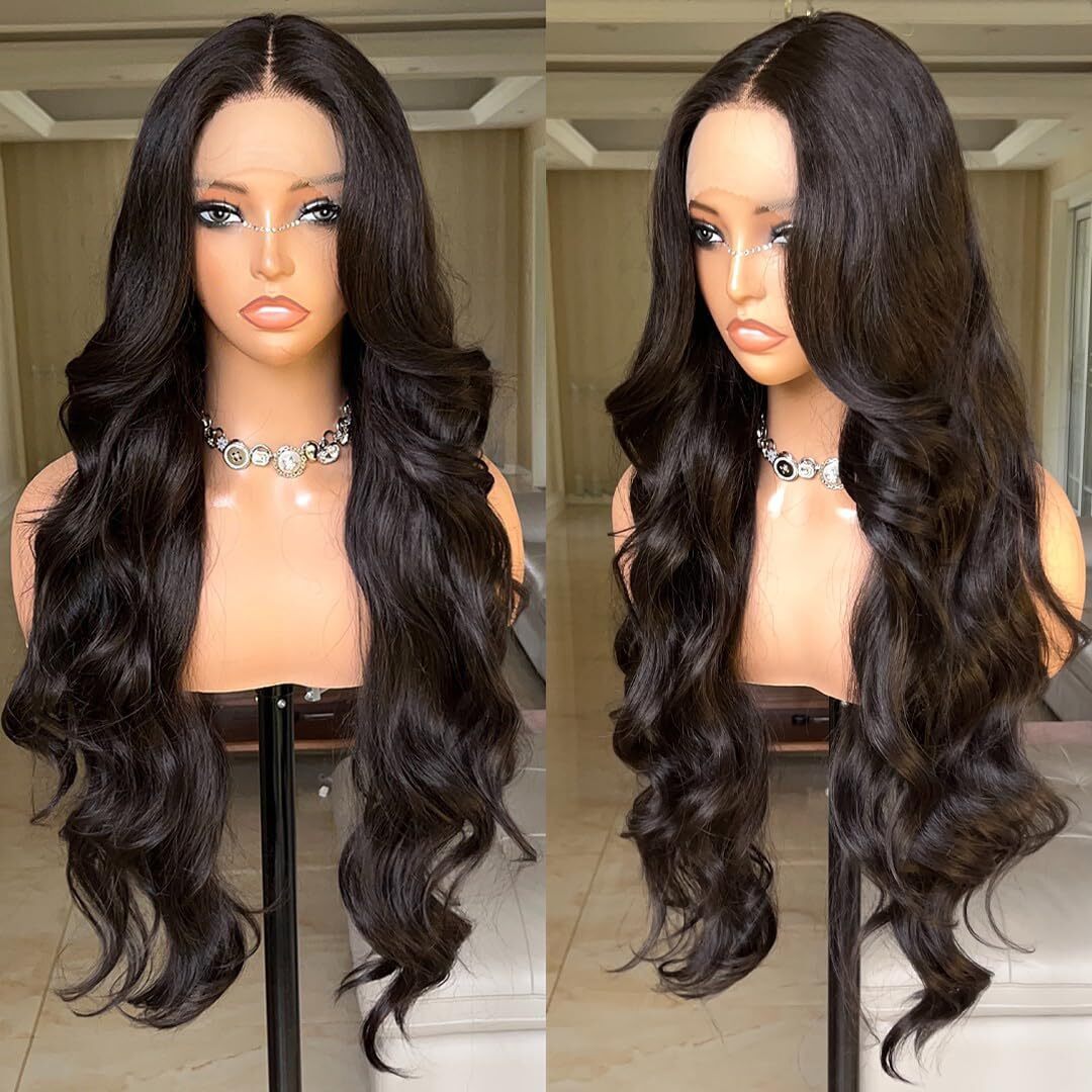 FabLle 30 Inch Lace Front Wig Body Wave Wig Pre-Plucked With Baby Hair Natural Color Glueless Wig For Women Curly Wave Synthetic Lace Front Wig