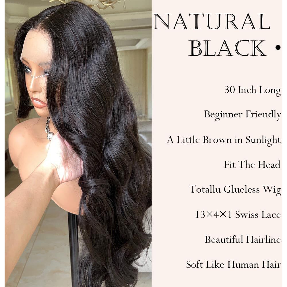 FabLle 30 Inch Lace Front Wig Body Wave Wig Pre-Plucked With Baby Hair Natural Color Glueless Wig For Women Curly Wave Synthetic Lace Front Wig