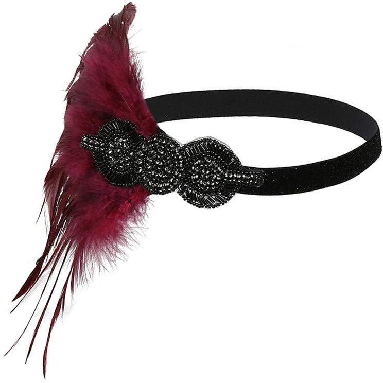Women's Flapper Feather Headband 1920S Art Deco Roaring 20S Great Gatsby Headpiece Gatsby Costume 22Wine Red