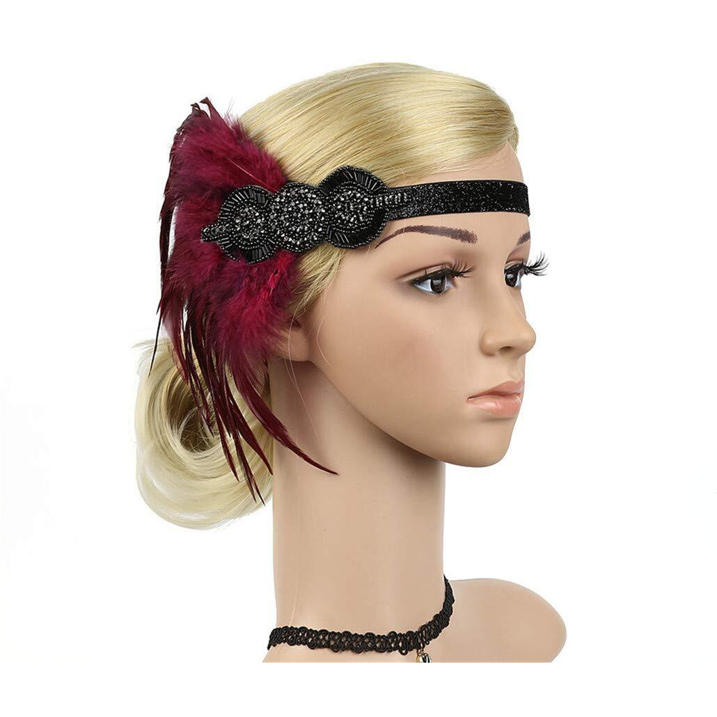 Women's Flapper Feather Headband 1920S Art Deco Roaring 20S Great Gatsby Headpiece Gatsby Costume 22Wine Red