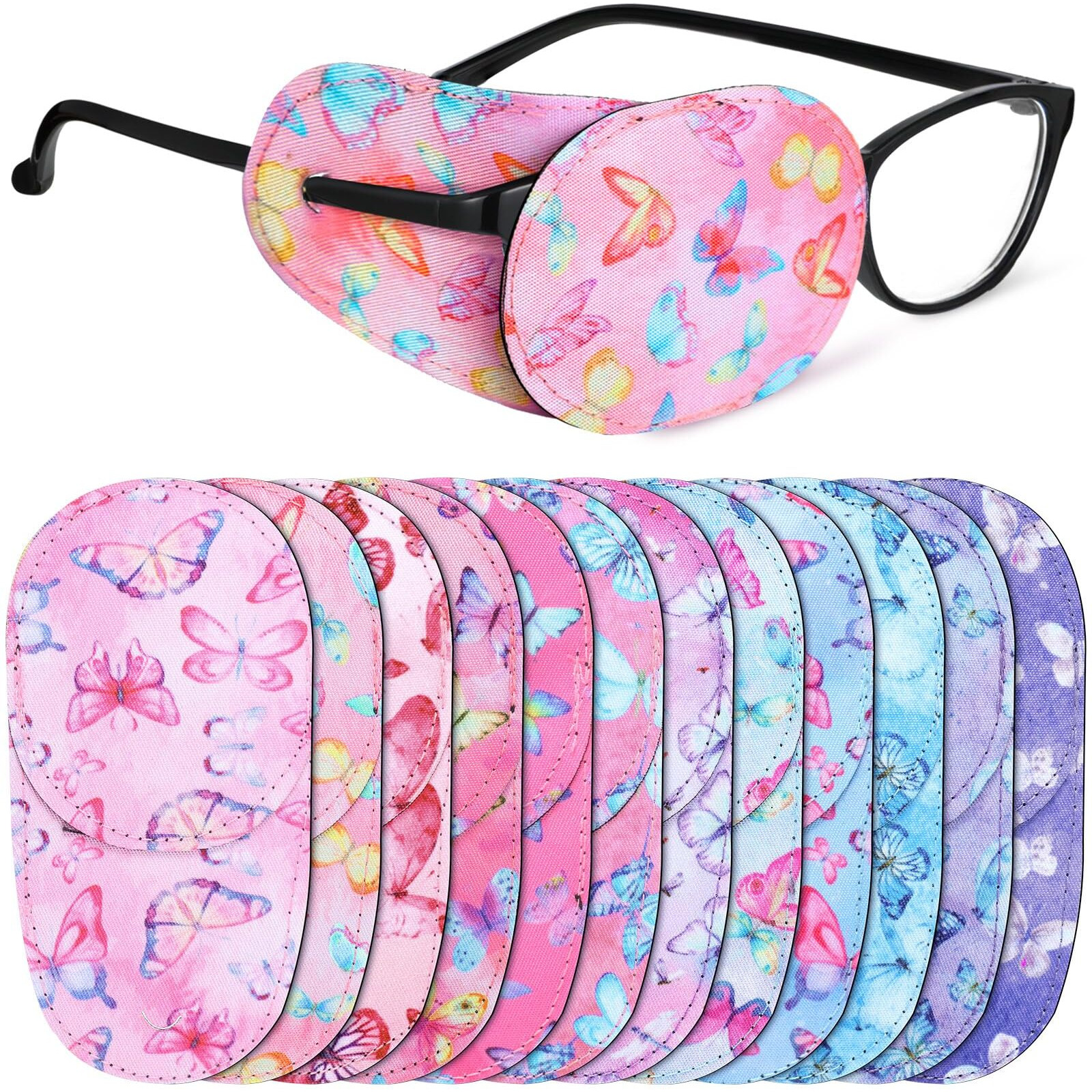 Newcotte 12 Pcs Eye Patch For Kids Girls Boys Reusable Eye Patch For Glasses Over The Lens Colorful Eye Patch Toddler Eye Patch Adorable Kids Eye Patches Assorted Eye Patch Cover (Butterfly)